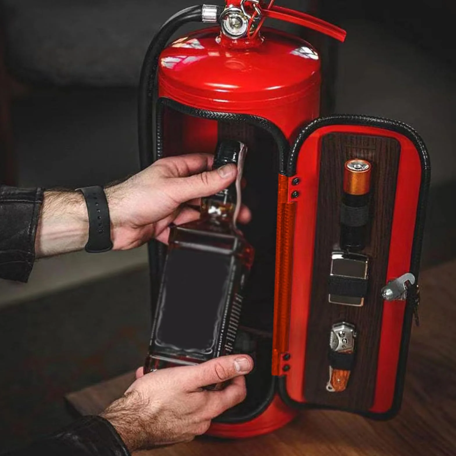 Estintore, bar mobile, metallo, per gli amanti del whisky e dei pompieri, scatole di immagazzinaggio per vino Liquore, armadio da vino, decorazione per ufficio
