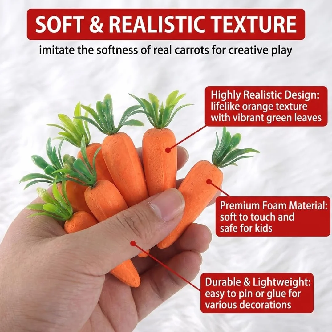 Mini Carote Artificiali Decorative, Carote Finte Realistiche per Pasqua, Decorazioni Fai da Te, Confezione 12 Pezzi