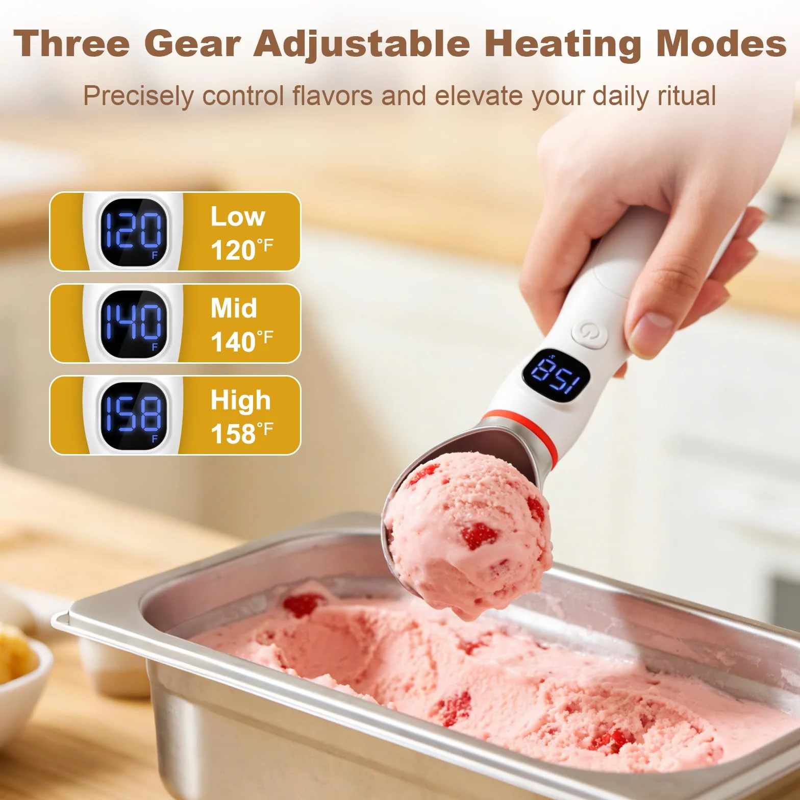 Paletta per gelato riscaldata ricaricabile 4000 mAh IP67 con display LED