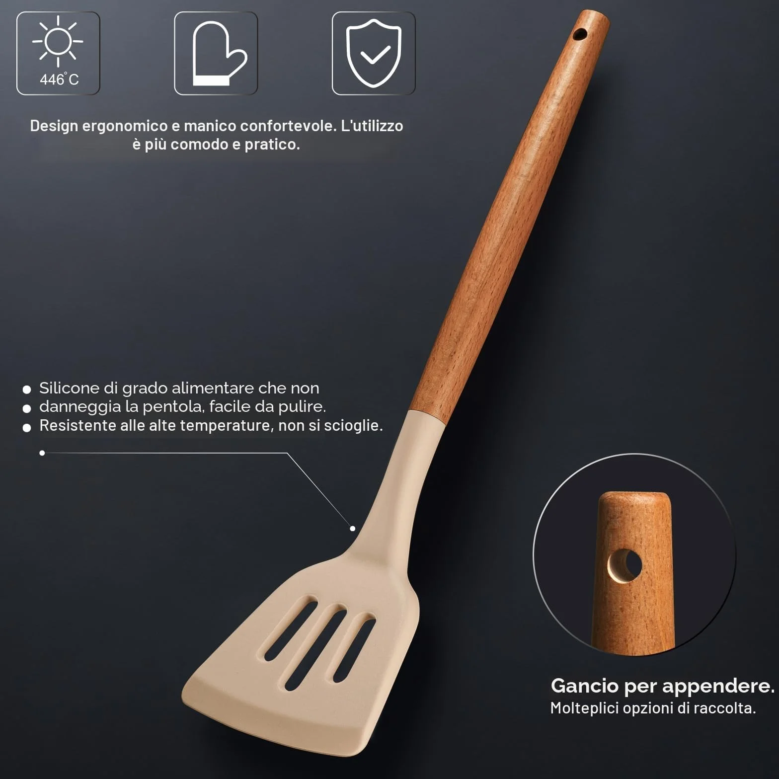 RAXCO Set di coltelli da cucina con blocco 18 pezzi 5 coltelli 7 spatole in silicone Cachi