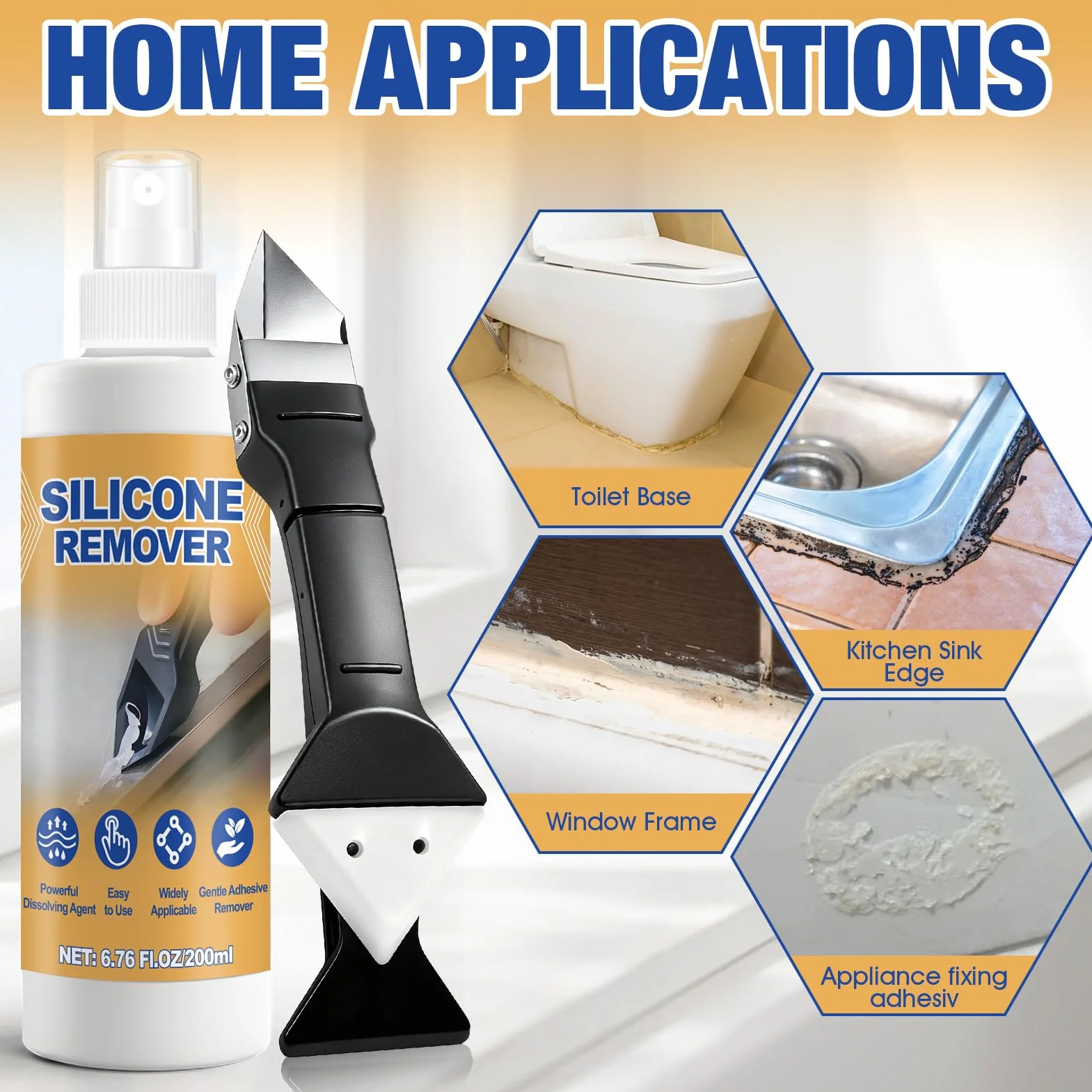 Rimuovi Silicone, Sciogli Silicone, Rimuovi Colla, Forte Dissolvente, Adatto per Cucine, Bagni, Servizi Igienici e Docce, 200ml