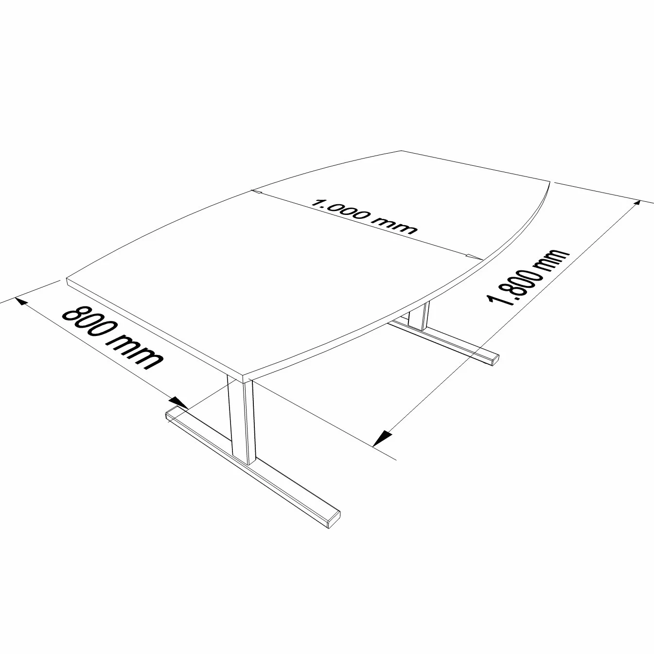 Weber Büro Easy - Tavolo da conferenza a forma di barca, 180 x 100 cm, colore: antracite
