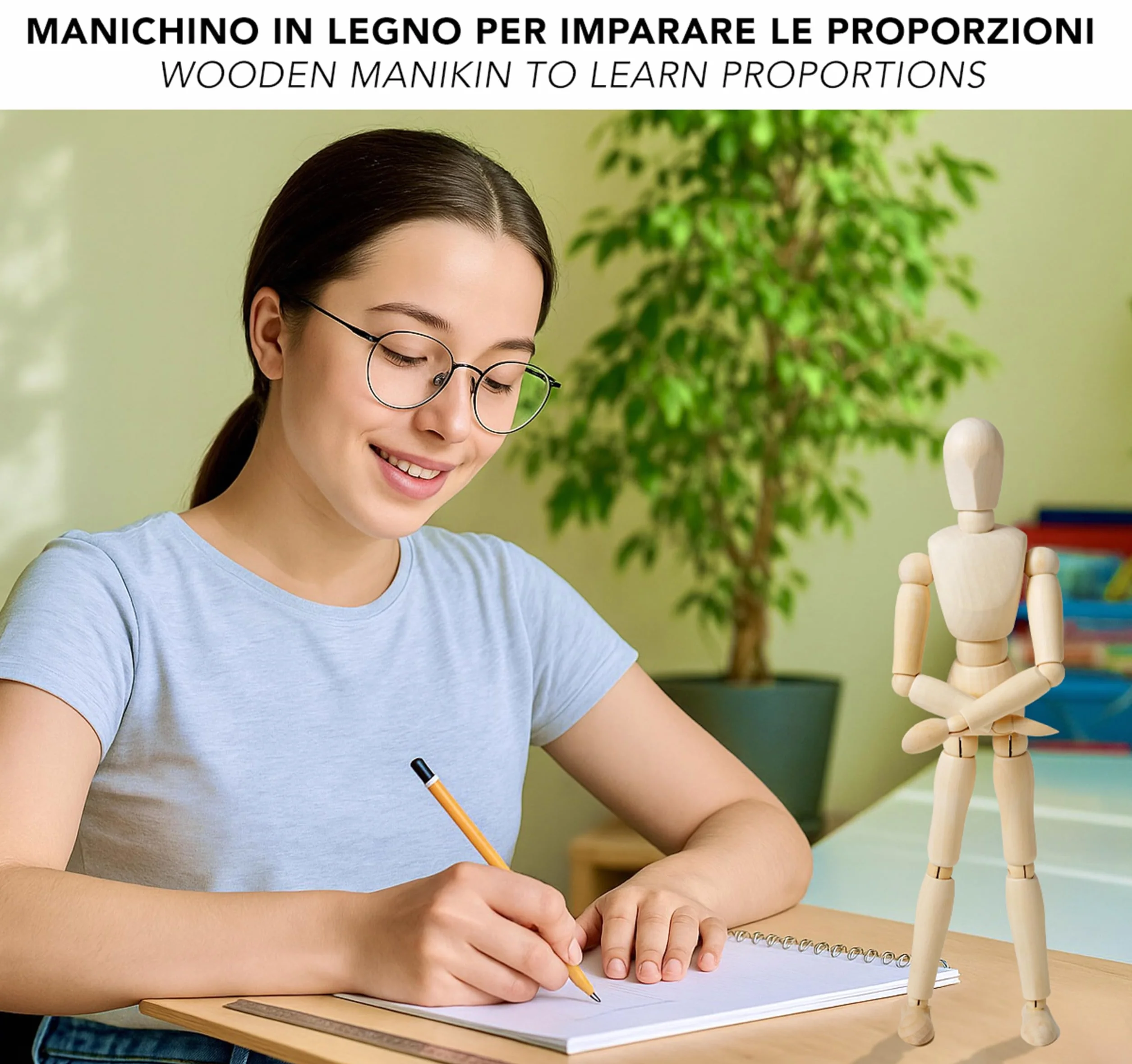 IPEA Manichino in Legno da Disegno 30 cm Snodabile Flessibile Figura con Base