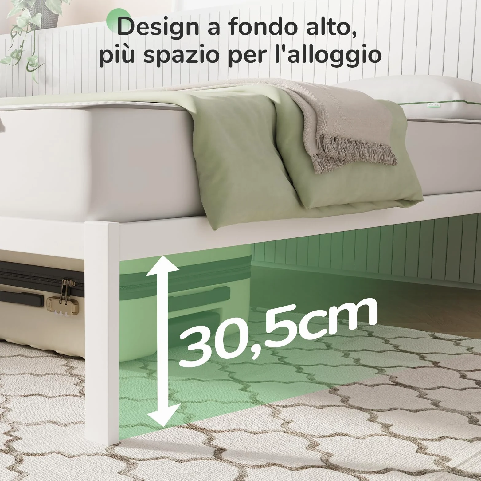 Novilla Rete Letto Matrimoniale 160x190 Struttura Letto a Doghe in Legno, Spazio di Archiviazione Sotto al Letto, Facile da Montare, Perfetto per Tutti Tipi di Letti e Materassi, Bianco