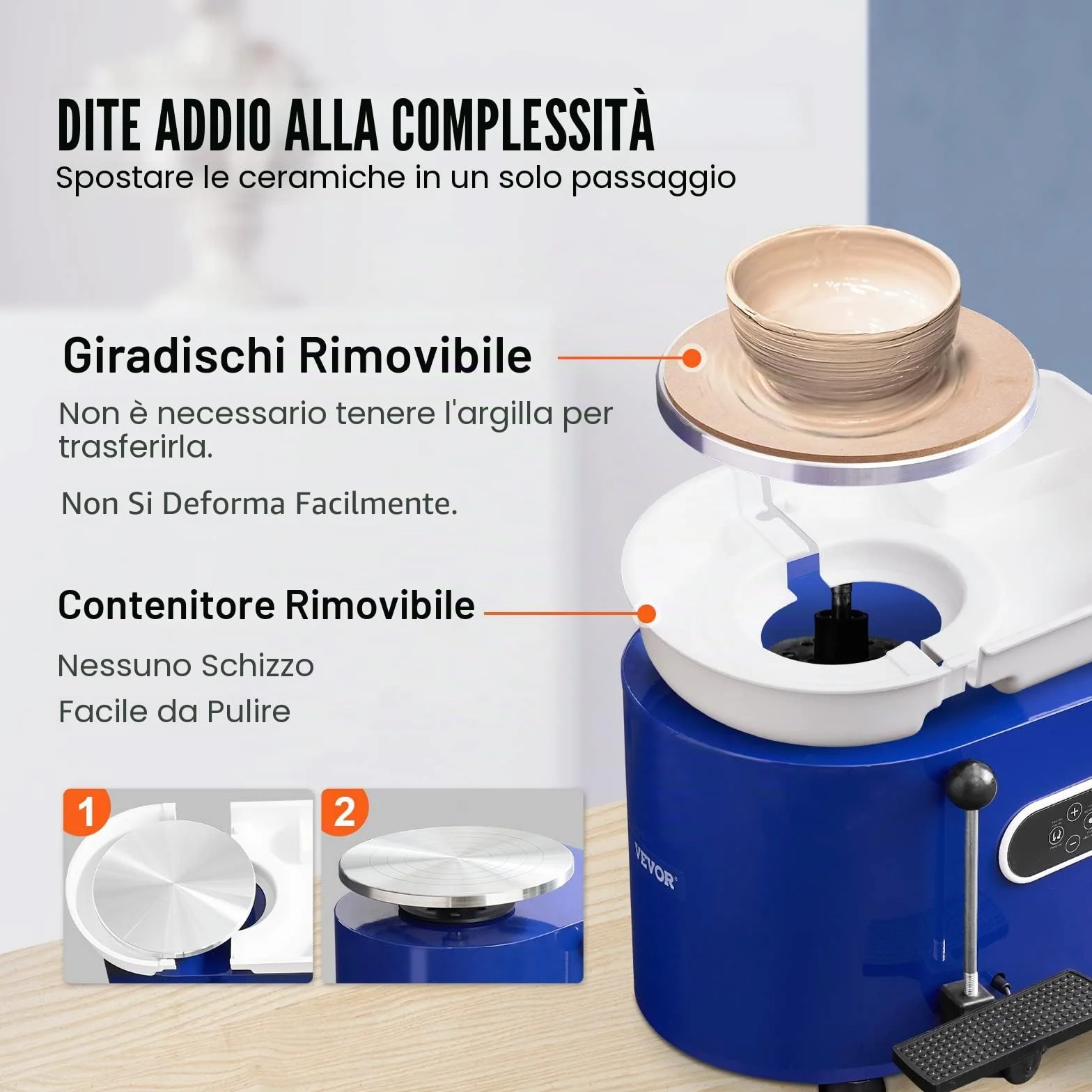VEVOR Tornio per Ceramica Argilla 450W 28 cm 60-300 giri/min con Pedale Controllo LCD