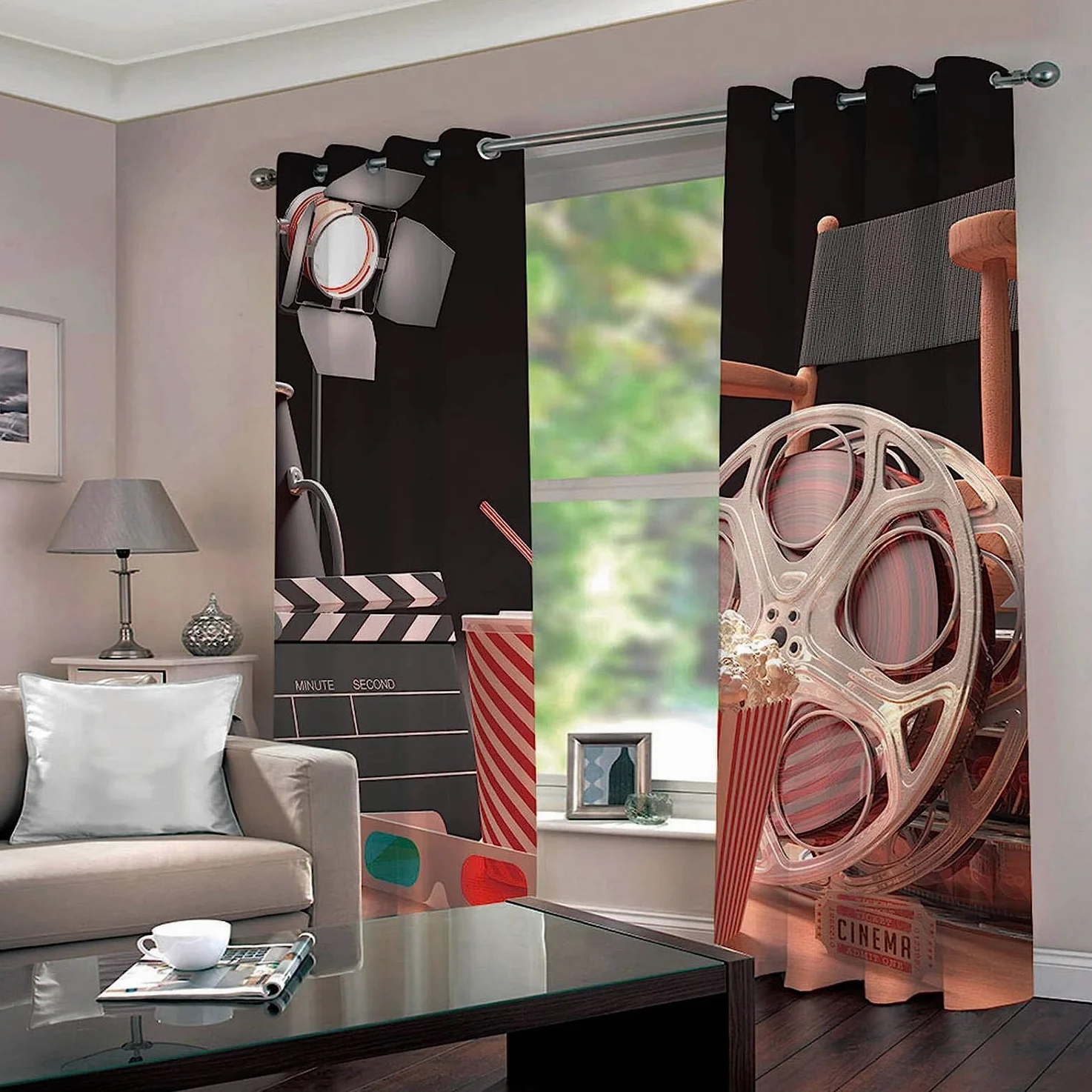 Tende Stampate In 3D Tende Con Occhielli Stampati Film Sui Popcorn Camera Da Letto Soggiorno Ragazza Decorazione Camera Camera Dei Bambini/Protezione Dai Raggi Uv 300 X 280 Cm -0R9M+S3B