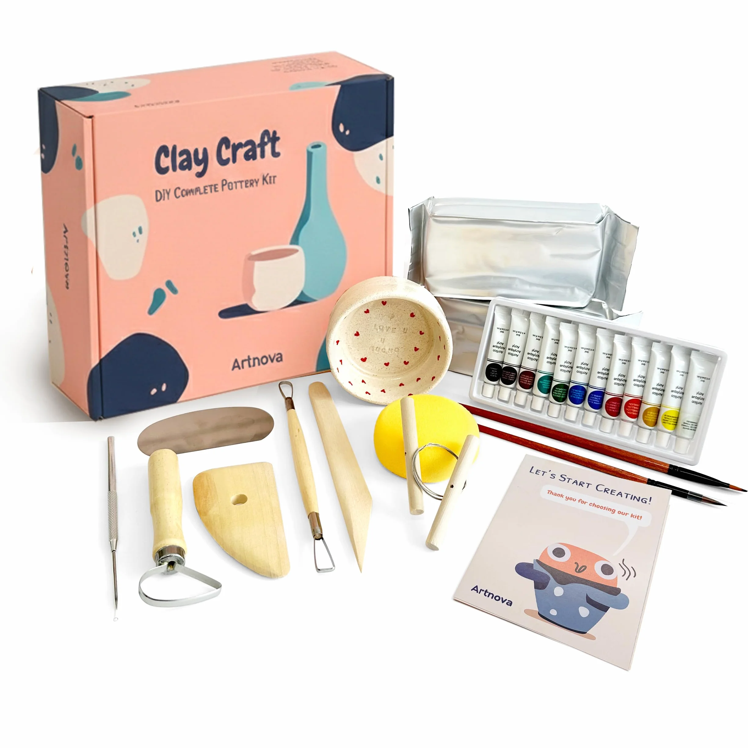 Kit ceramica: strumenti modellare, colori acrilici, guida rapida fai da te famiglia