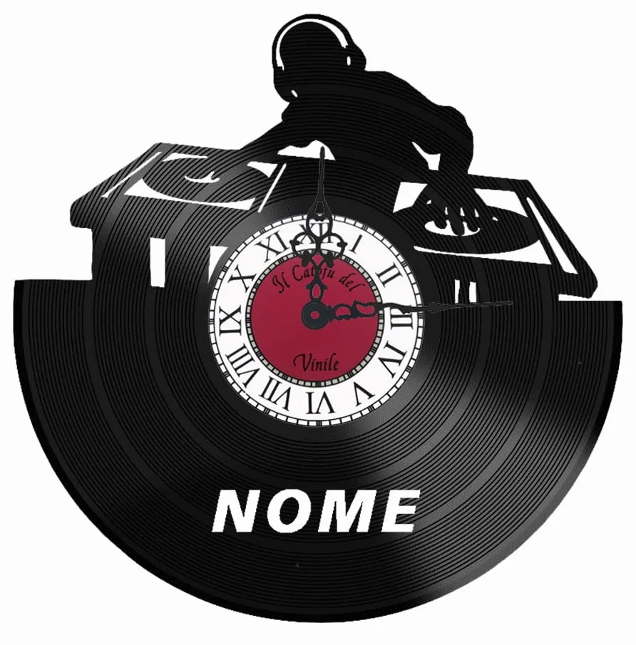Orologio da Parete in Vinile DJ Personalizzato, Logo Vinaceo Barocco Nero