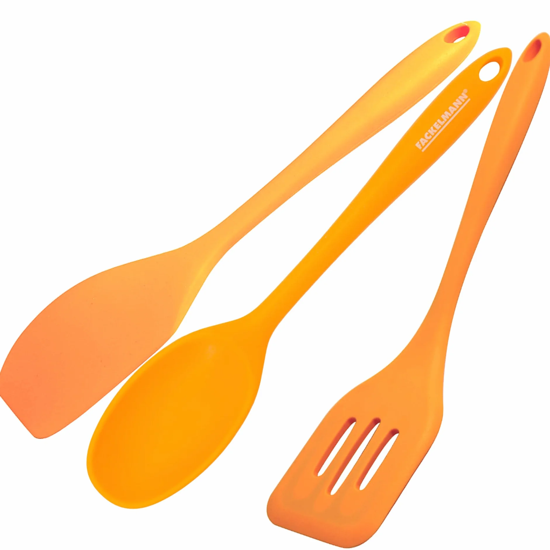 Fackelmann Set 3 Utensili da Cucina in Silicone con Anima in Acciaio, Cucchiaio, Spatola e Paletta Forata, Utensili Antiaderenti Resistenti al Calore, Lavabili in Lavastoviglie, Linea Soft Collection