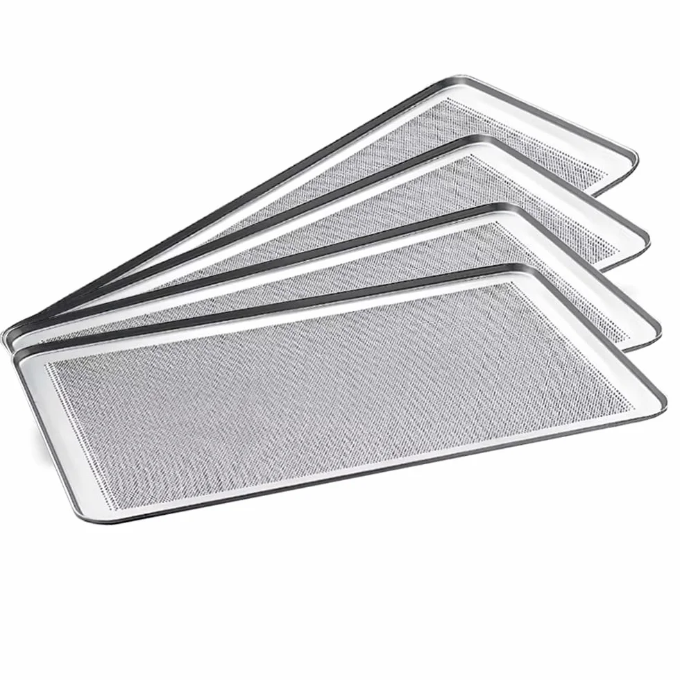 Vassoi forati in alluminio per forno, 60 x 40 cm, set di 4 pezzi, per panetteria e pasticceria professionale