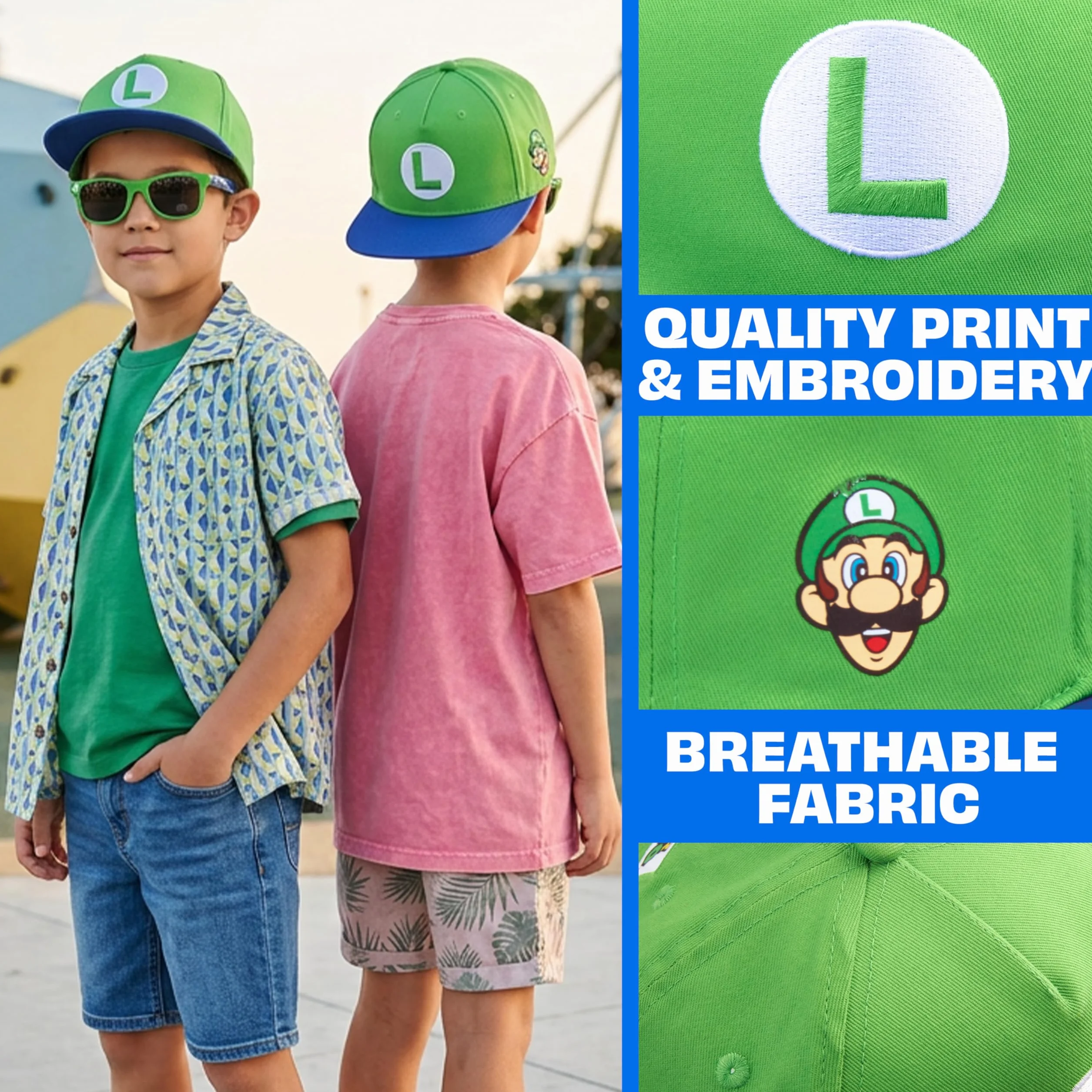 Cappello Baseball Occhiali da Sole Bambino Set Minecraft Fortnite Super Mario Spongebob Protezione UV