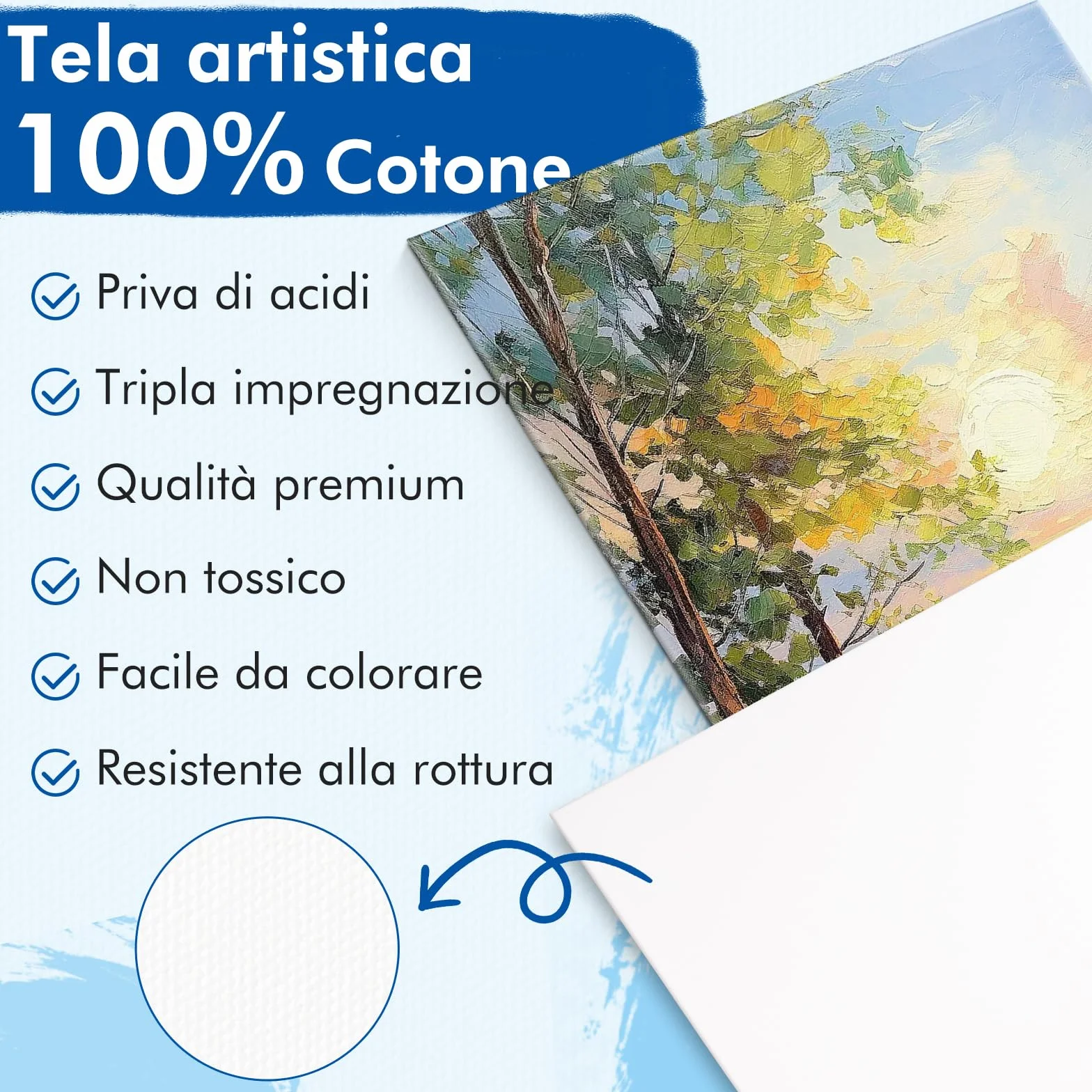 Tela da Dipingere 50 x 70 cm Set di 3 Tele Bianche 100% Cotone 280 g/m² Spessore 1.7 cm per Acrilici Olio