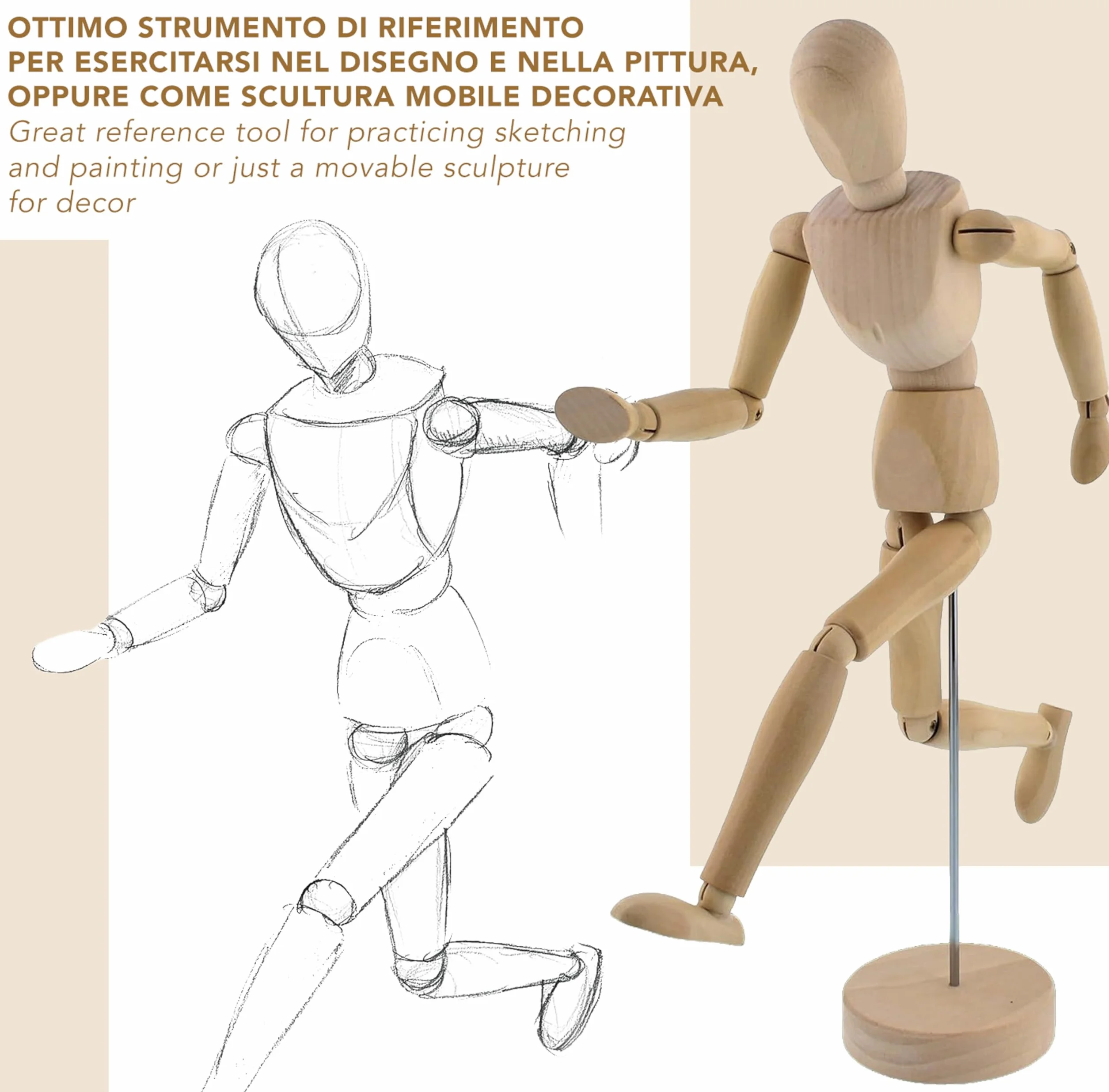 IPEA Manichino in Legno da Disegno 30 cm Snodabile Flessibile Figura con Base
