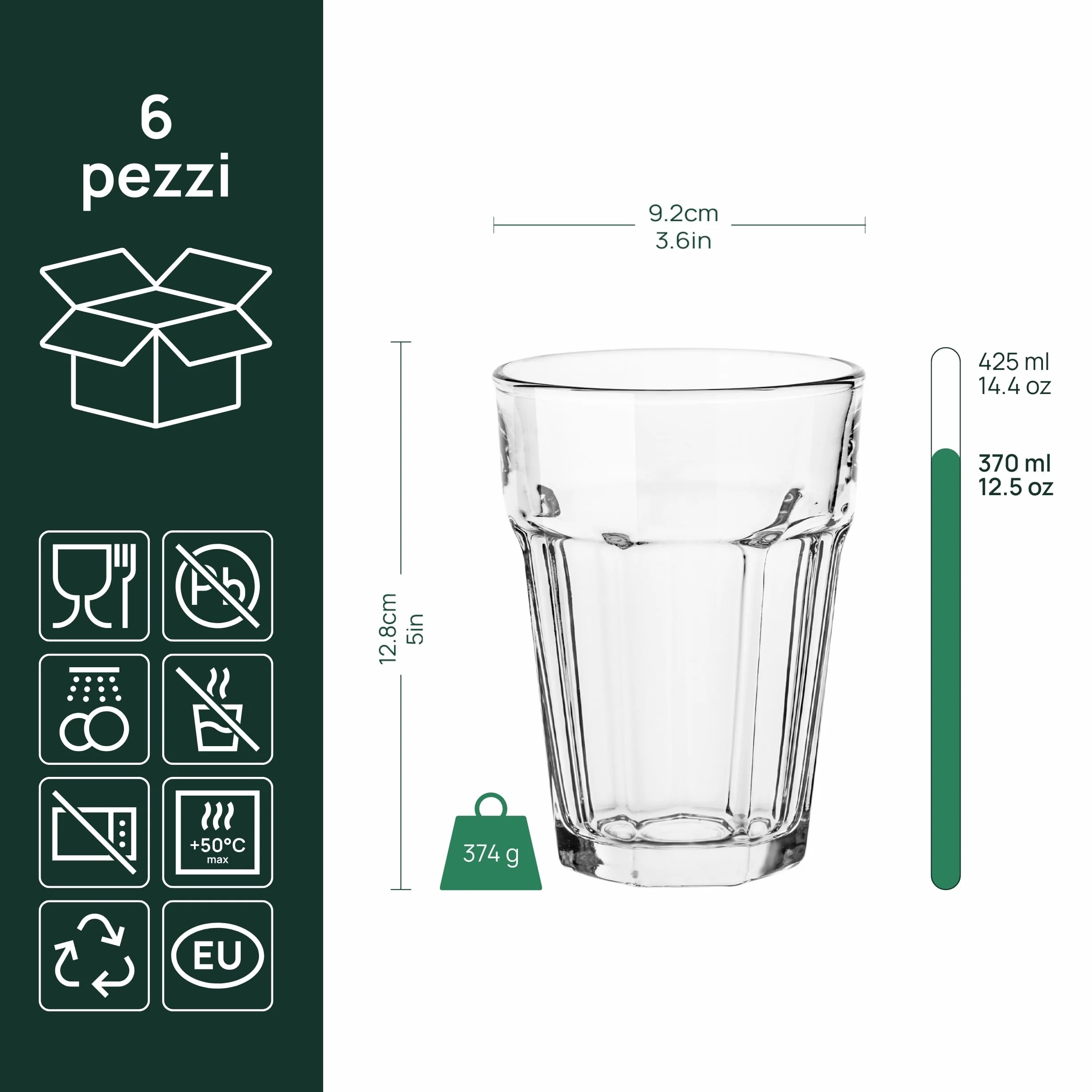 Bicchieri Cocktail 425 ml Caffè Tumbler Vetro Moderni Trasparenti Mojito Smoothie Alva