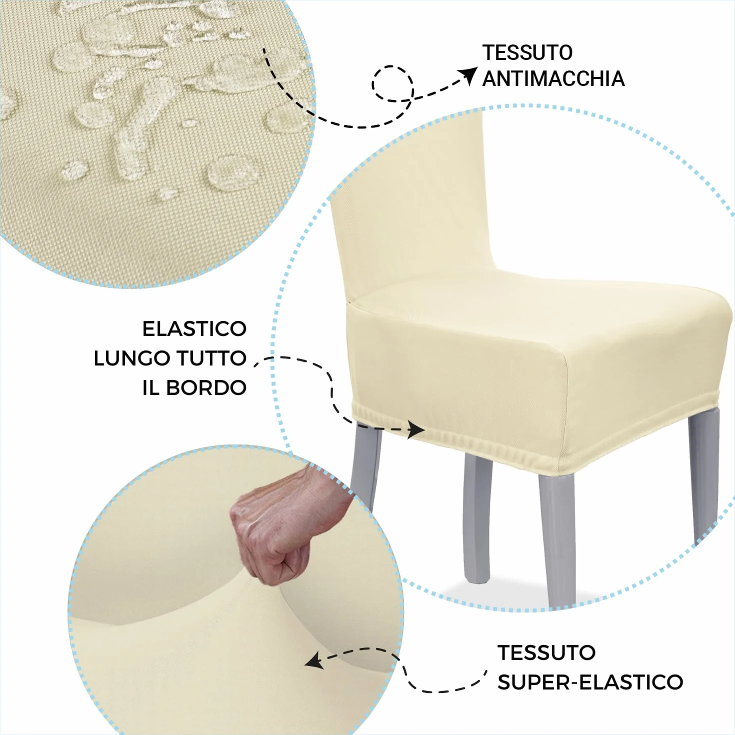 Coprisedia Antimacchia con Schienale Tondo Banzaii - 6 Pezzi Panna Made in Italy