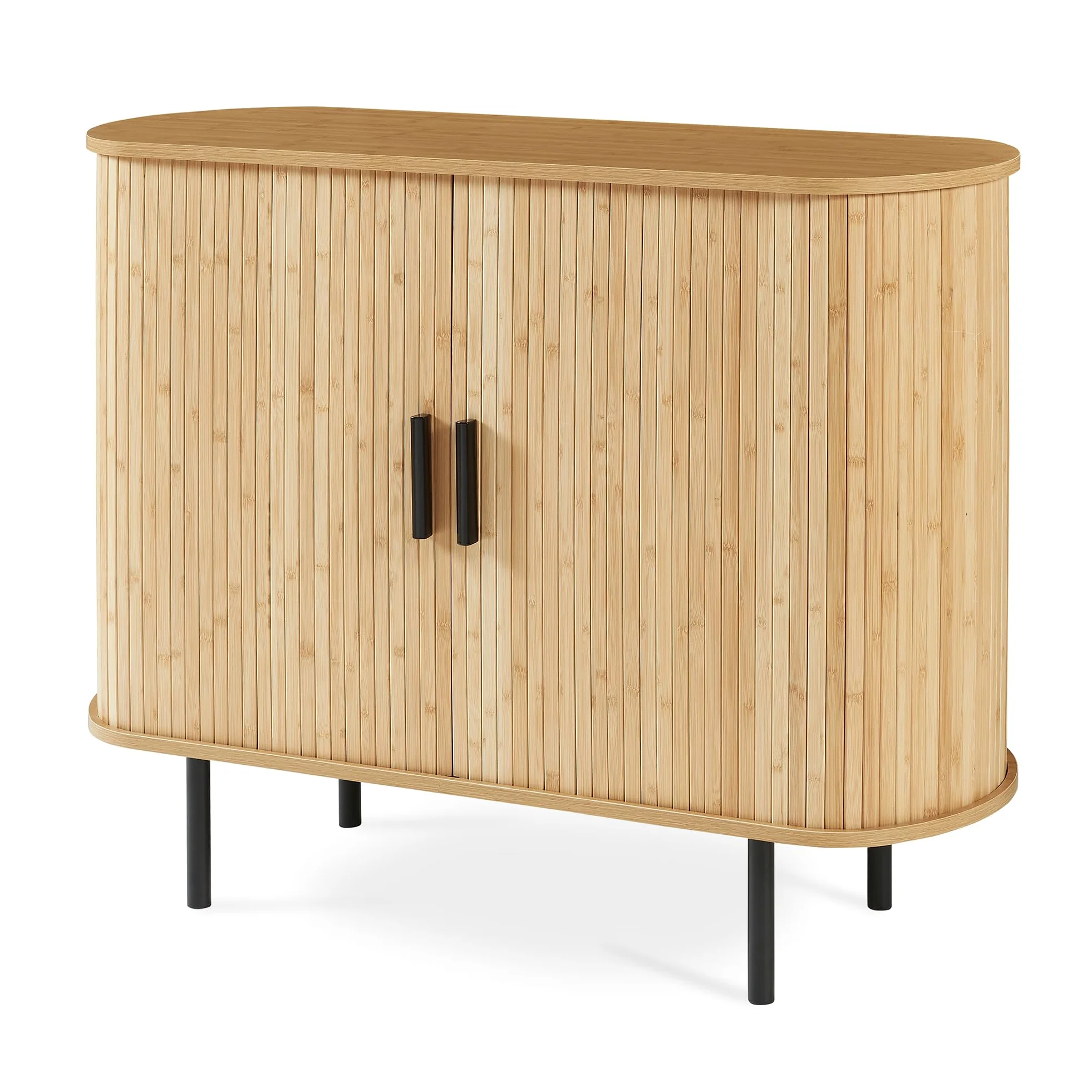[en.casa] Mobile Multiuso a 2 Ante Scorrevoli in Bambù Scarpiera con 3 Ripiani Vani Portascarpe Comò Stretto Piano Ovale per Ingresso Soggiorno Camera da Letto 100x40x80 cm - Naturale/Nero