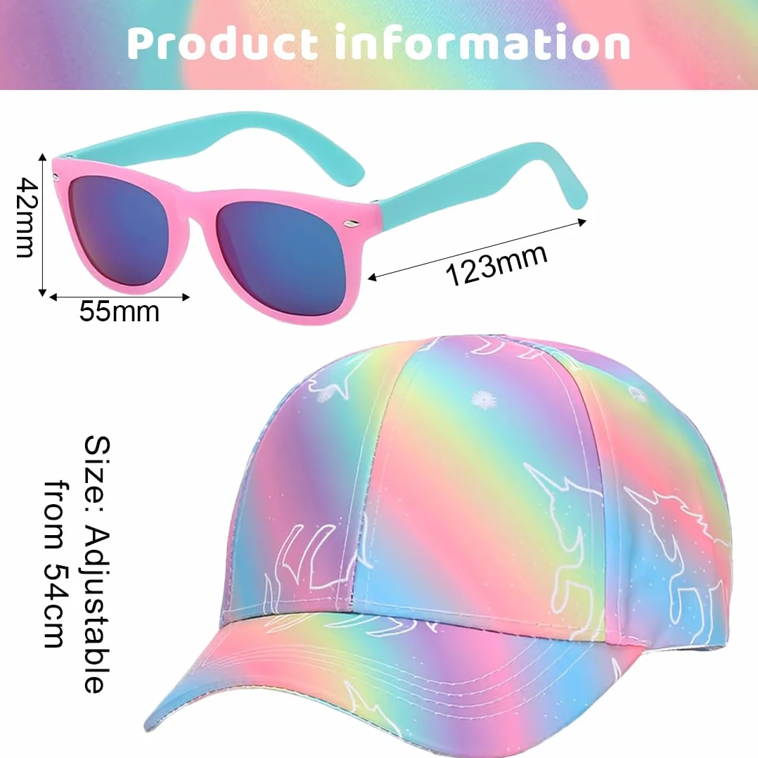 Cappellini da Baseball per Bambine, Occhiali da Sole Polarizzati Regolabile Cappello Baseball Protezione UV Berretto per Ragazza Estivo Regalo