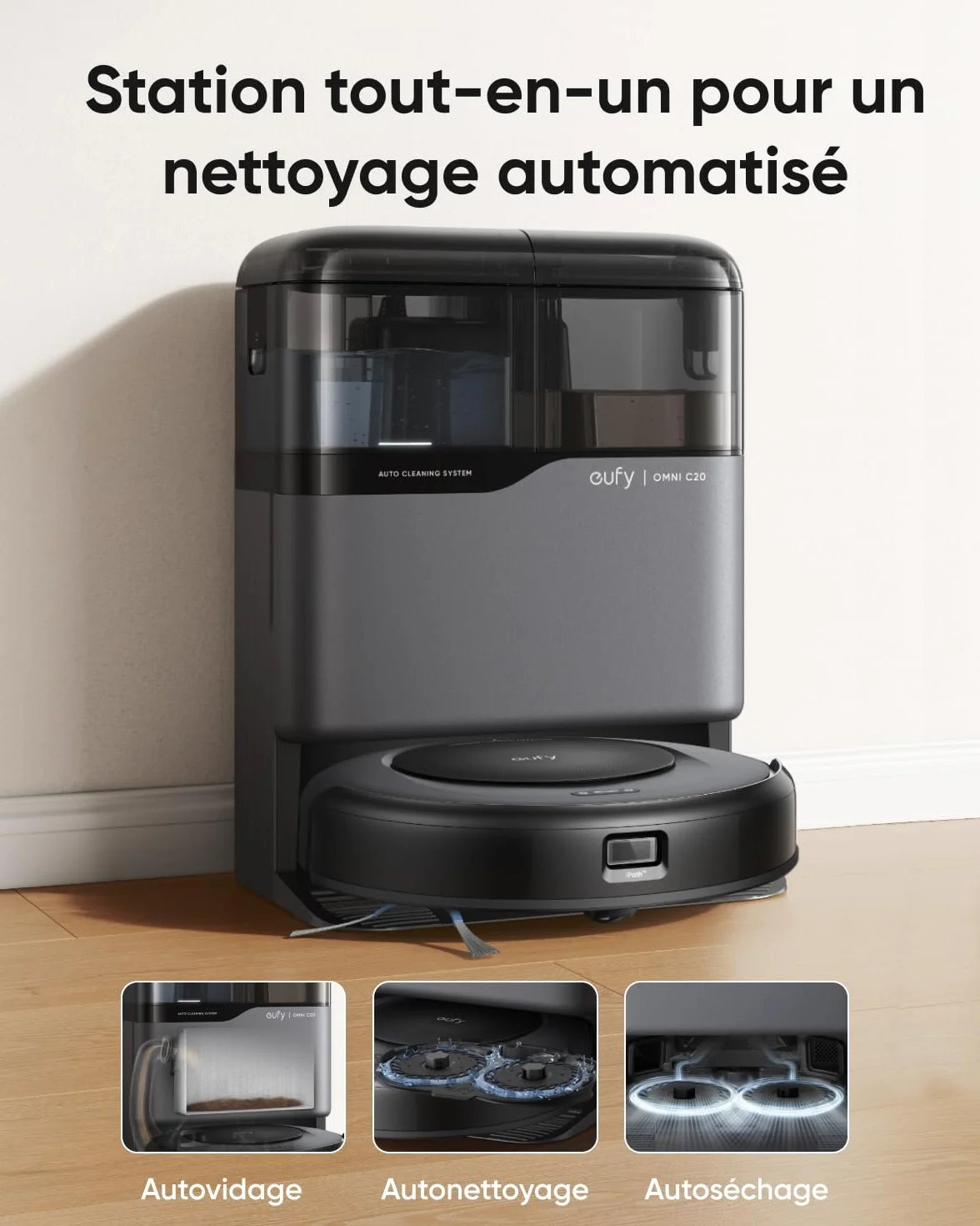 eufy robot aspirapolvere lavapavimenti Omni C20 stazione tutto in uno 7000Pa 8,5 cm design ultra piatto