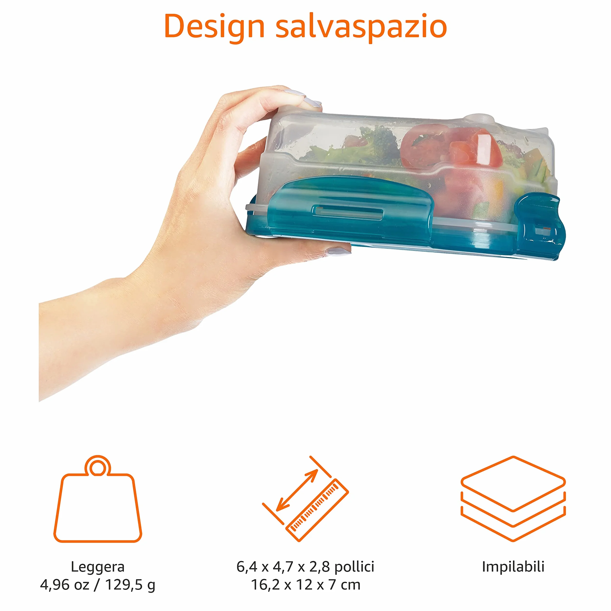 Amazon Basics Set di 3 contenitori ermetici per alimenti da 0.6 litri, senza BPA, plastica, azzurro