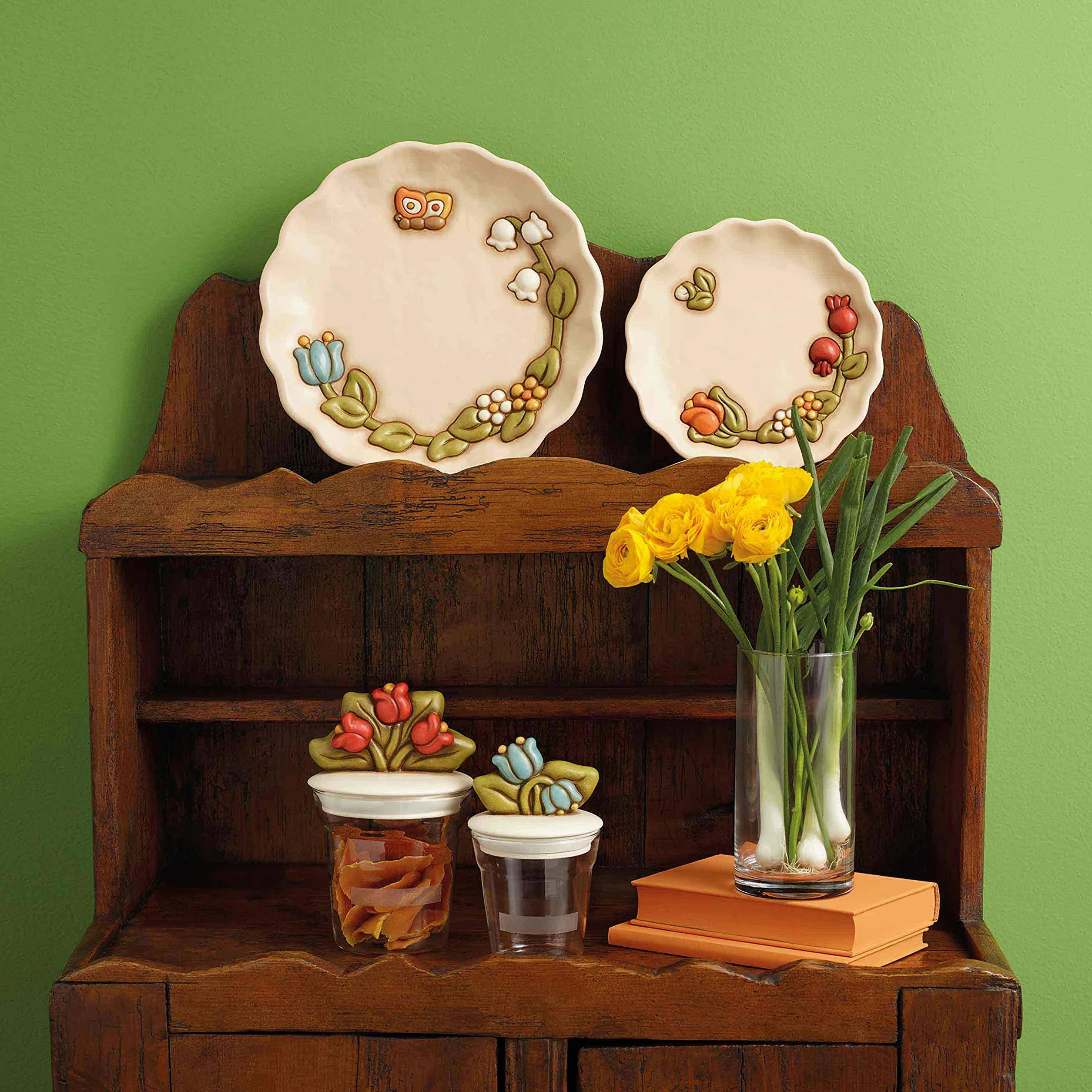 THUN Centrotavola Decorato Fiori Farfalla Ceramica Ø 30,4 cm Accessori Casa