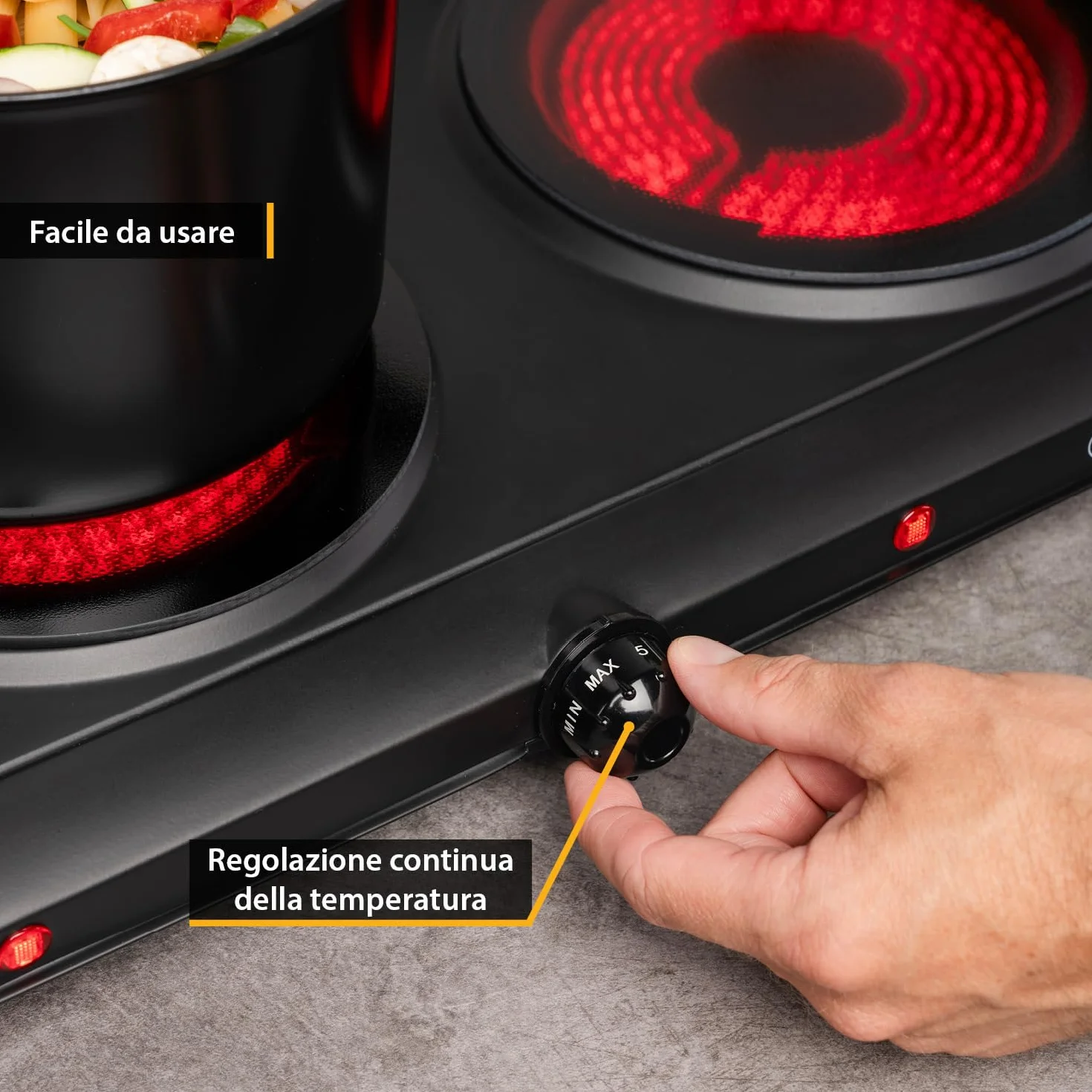 TZS First Austria Piastra di cottura doppia infrarossi vetroceramica 2500W Mini Fornello elettrico