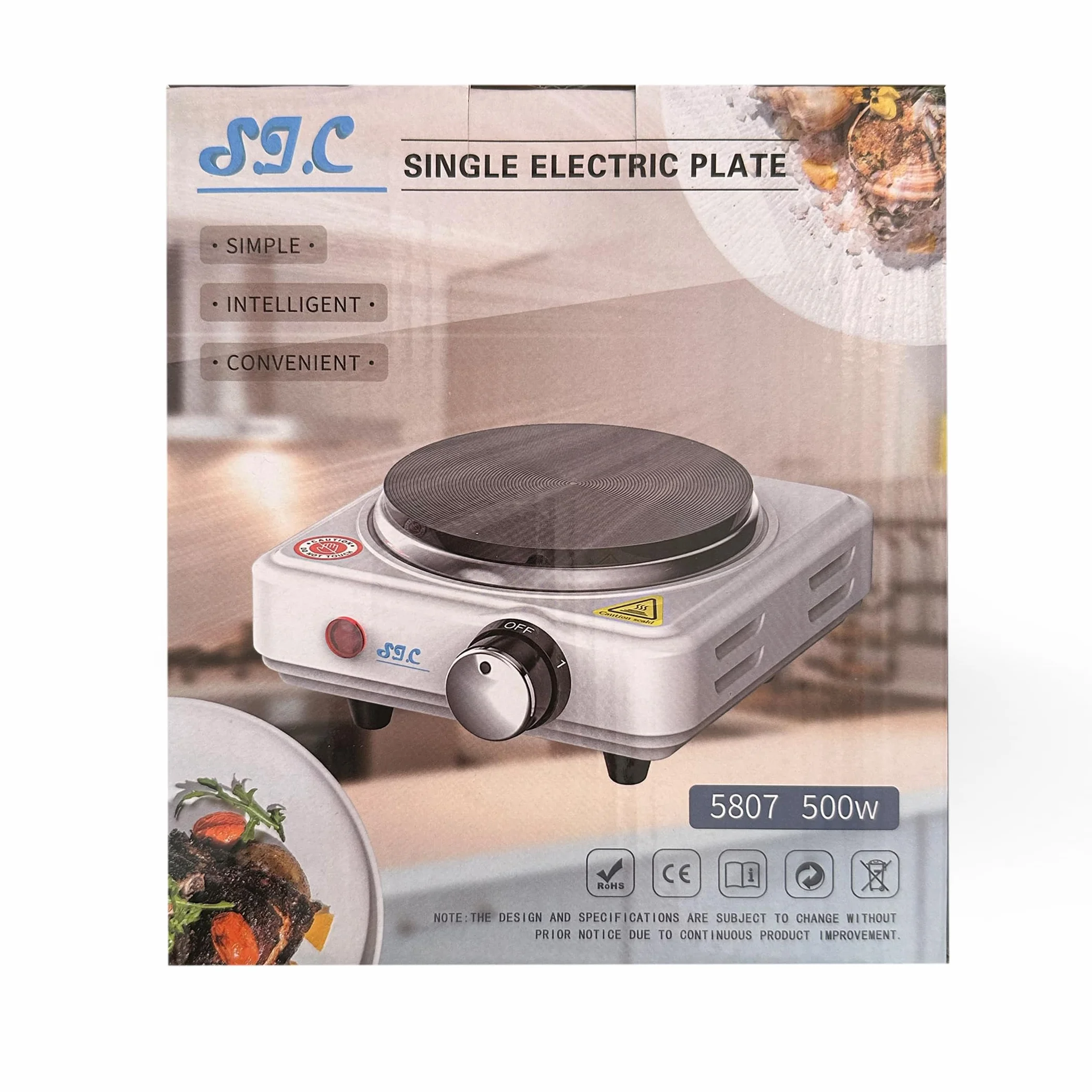 SIC Fornello elettrico portatile a una piastra, piano cottura portatile, in ghisa, temperatura regolabile. Per campeggio,viaggio, cucina all'aperto (Nero, 500W)