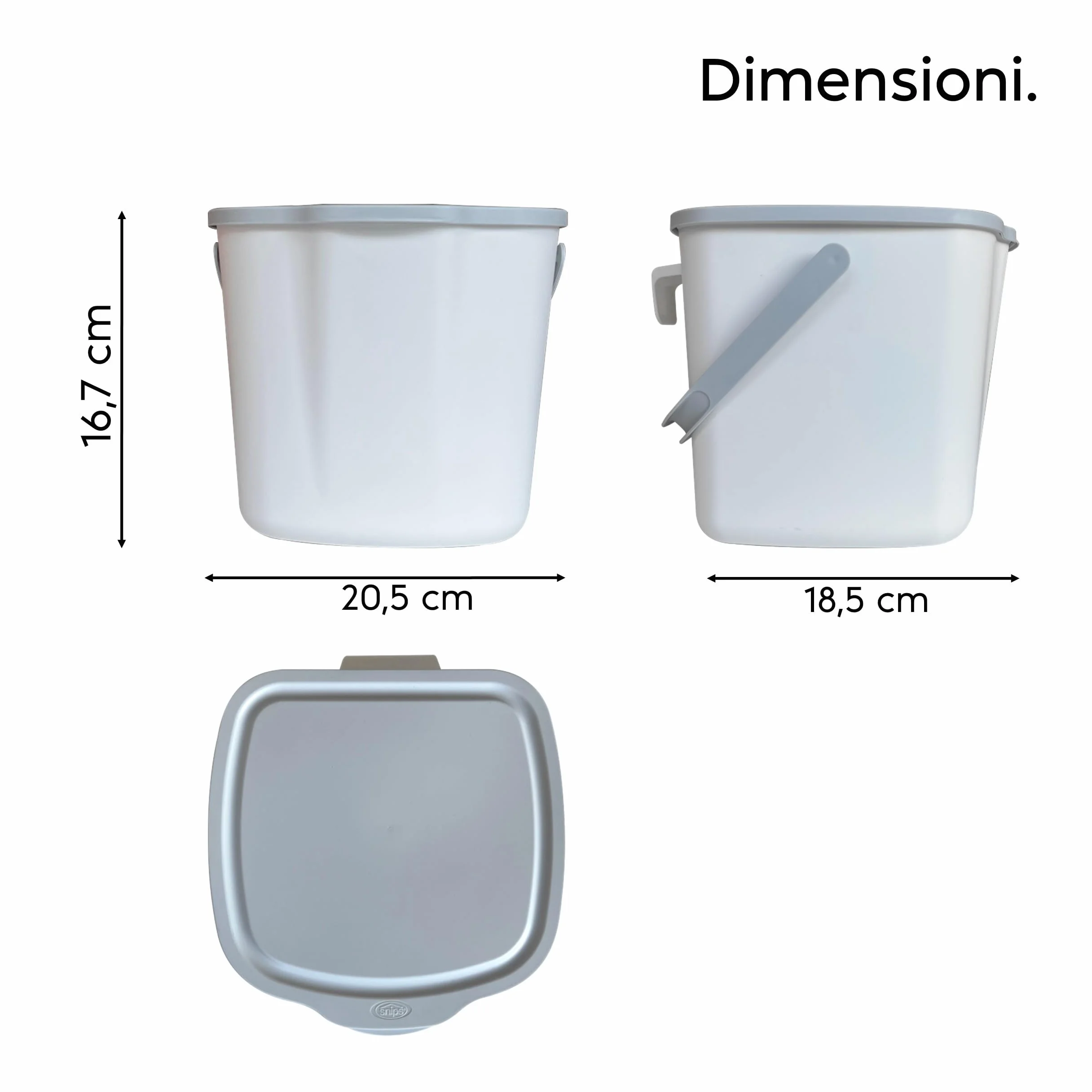 Snips Pattumiera Umido Cucina 3L – Pattumiera Sottolavello da Appendere con Coperchio Rimovibile, Manico e Gancio, 20,5 x 18,5 x 16,7 cm, Bianco – Made in Italy