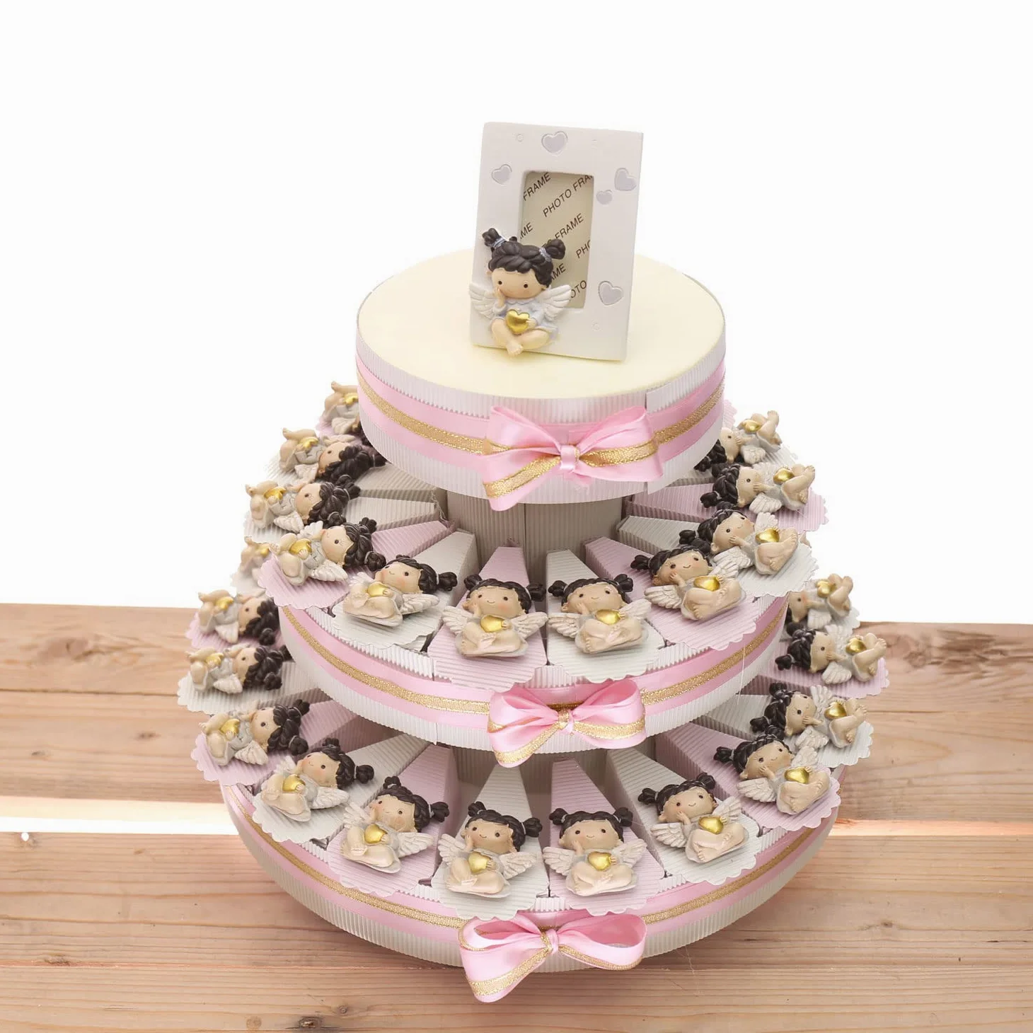 Viale Magico Torta Bomboniere Angelo con Cuore Bimba Calamita per Battesimo 35 fettine