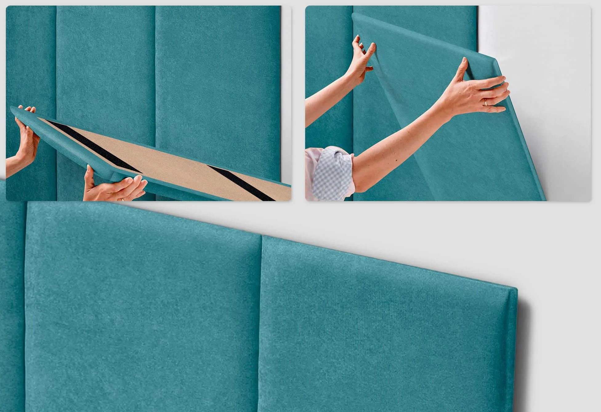 DHOME Testiera Imbottita in Tessuto Aqualine Premium Antimacchia Design Modulare Verticale Autoadesiva Testata Letto Camera da Letto Imbottita (Turchese, 160cm, Altezza 80 cm, x4)