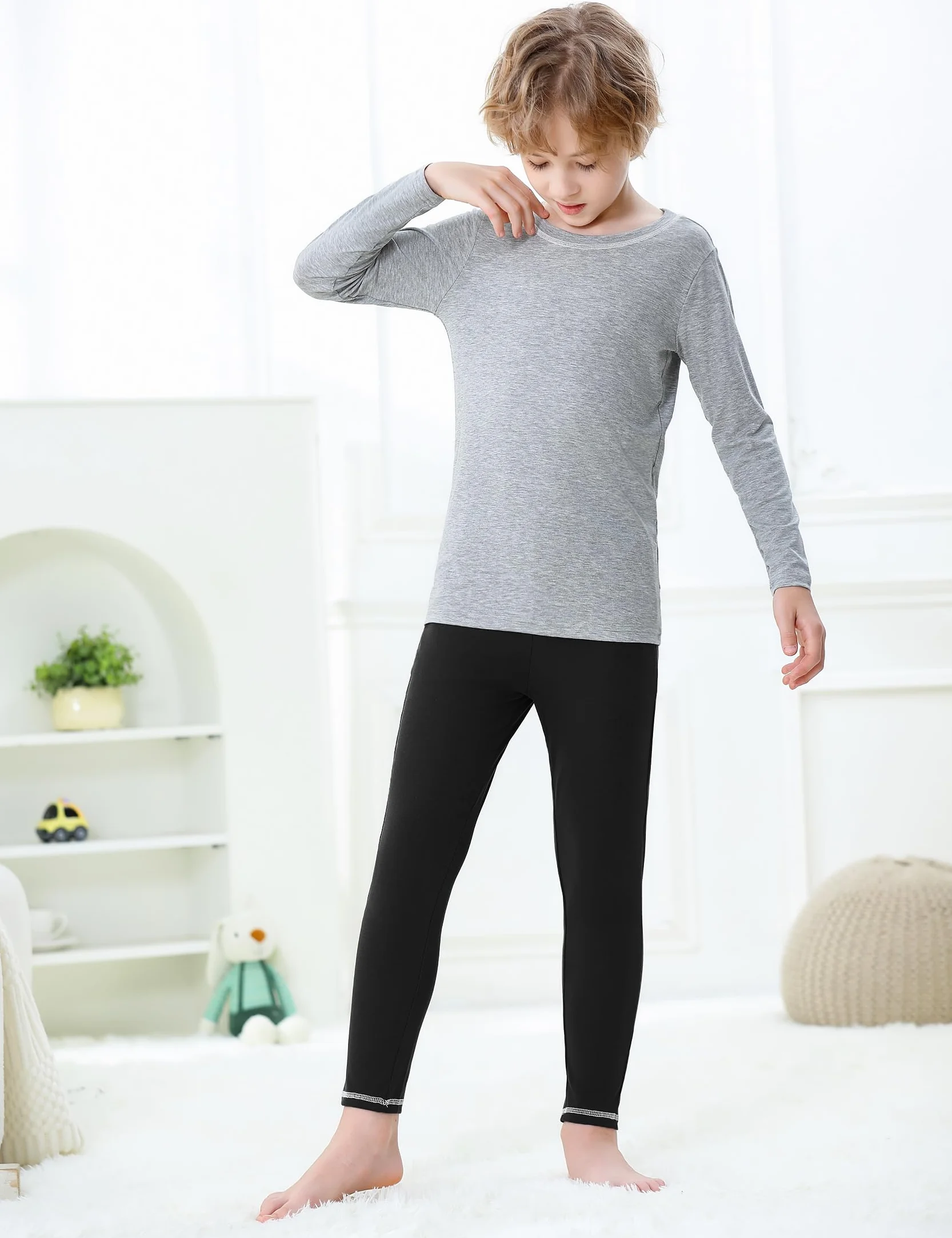 Terecey Pantaloni Termici Bambino Calcio Cotone Leggins Termici Bambina Elasticizzato e Traspirante Pantaloni Termici Ragazzo Bambini Termica Calcio Bambino Invernale Nero L