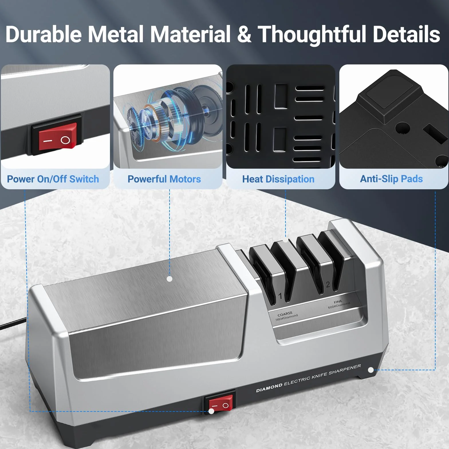 Affilacoltelli Elettrico Professionale 2 Livelli Dischi Diamantati Affilatura Rapida Coltelli da Cucina
