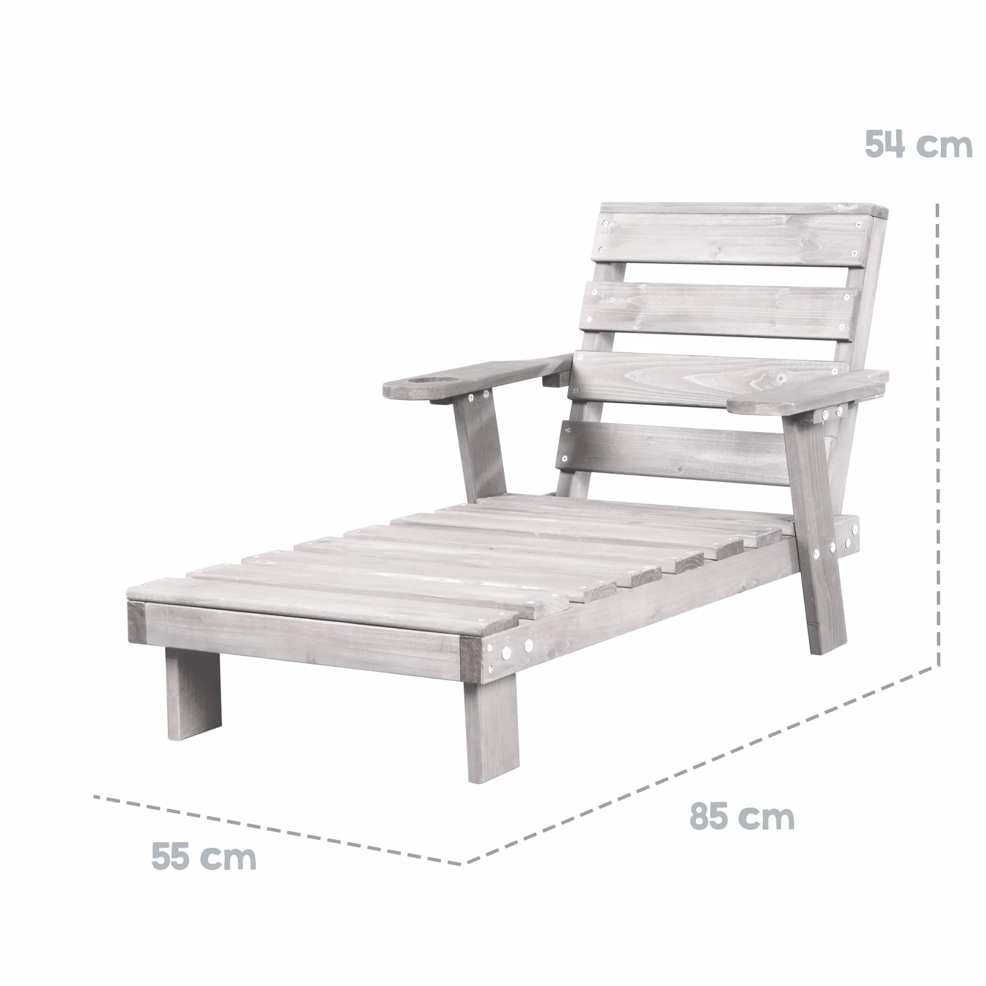 roba Sdraio per Bambini con Cuscini Little Stars - per Esterno, Giardino, Terrazza, all'Aria Aperta - Resistente alle Intemperie - con Portabicchieri - Certificato FSC - Legno Laccato Grigio