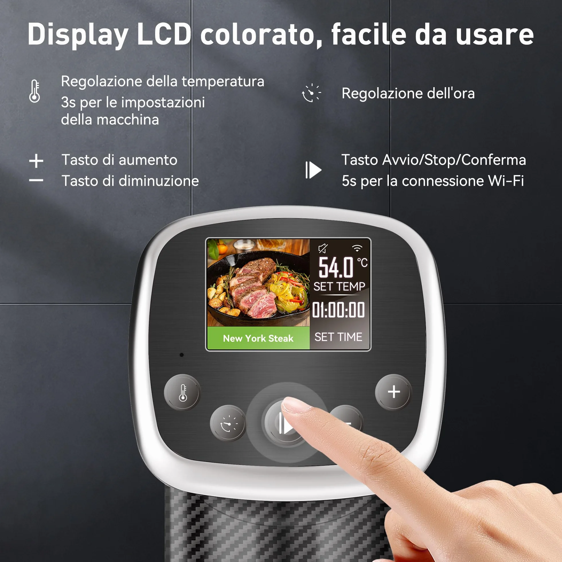KitchenBoss Roner Sous Vide Professionale 1100W IPX7 Wi-Fi TFT Display