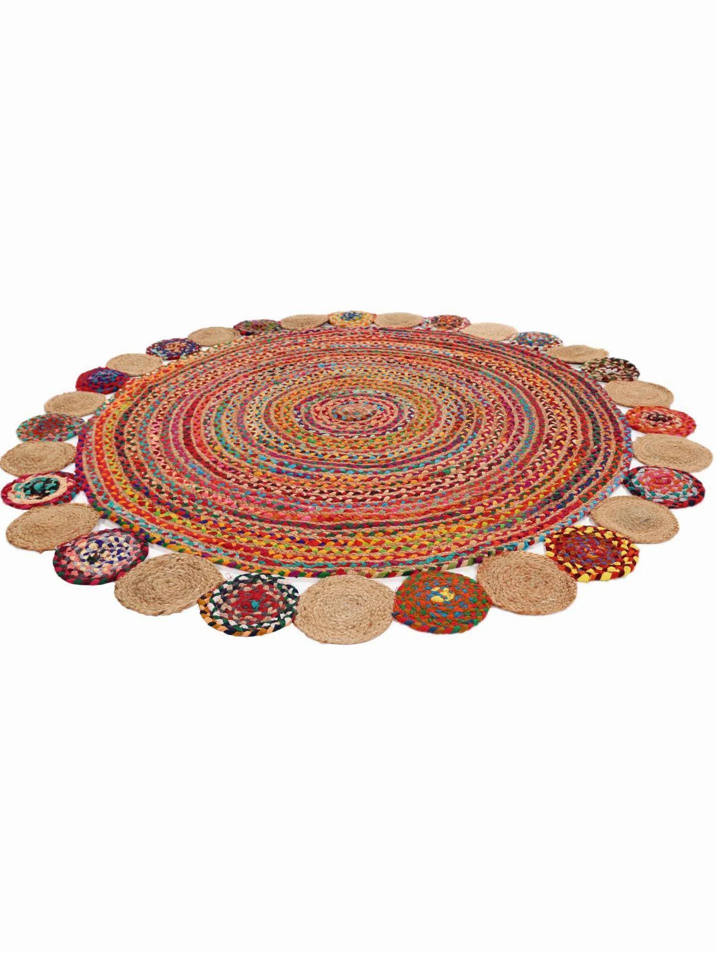 RugVista Solana Dot Jute, Tappeto, Kilim Modern, Ø 150 cm, Rotonda, Pelo medio, Lavabile solo a secco, Certificato Care & Fair, Beige/Multi