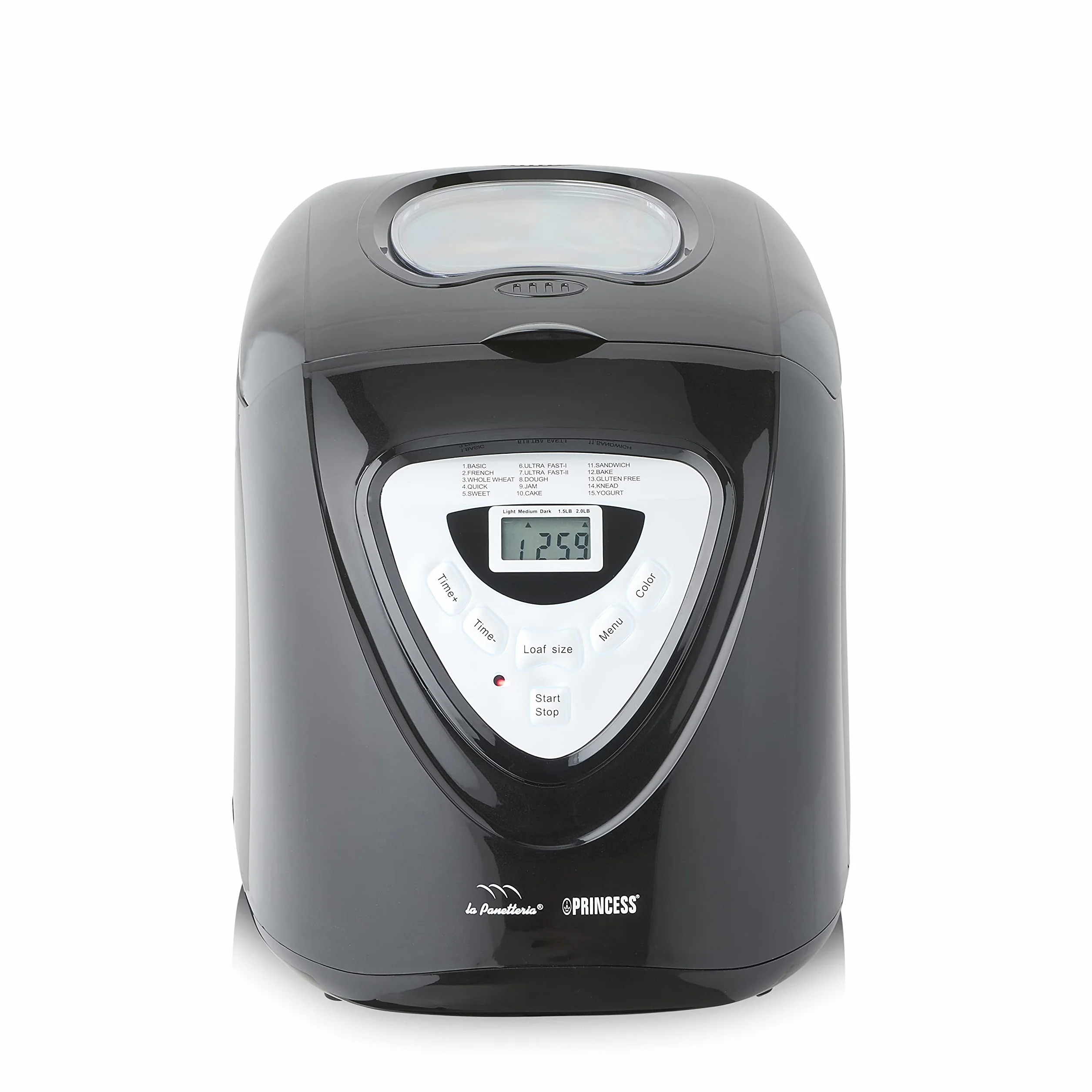 Princess Macchina Per Il Pane Black, 600 Watt, Grande Capienza 0.9 Kg, 15 Programmi Di Cottura, Modalità Senza Glutine, Ottima Per Intolleranze, Allergie O Diete Speciali, Cuoci Pane E Dolci, Nero