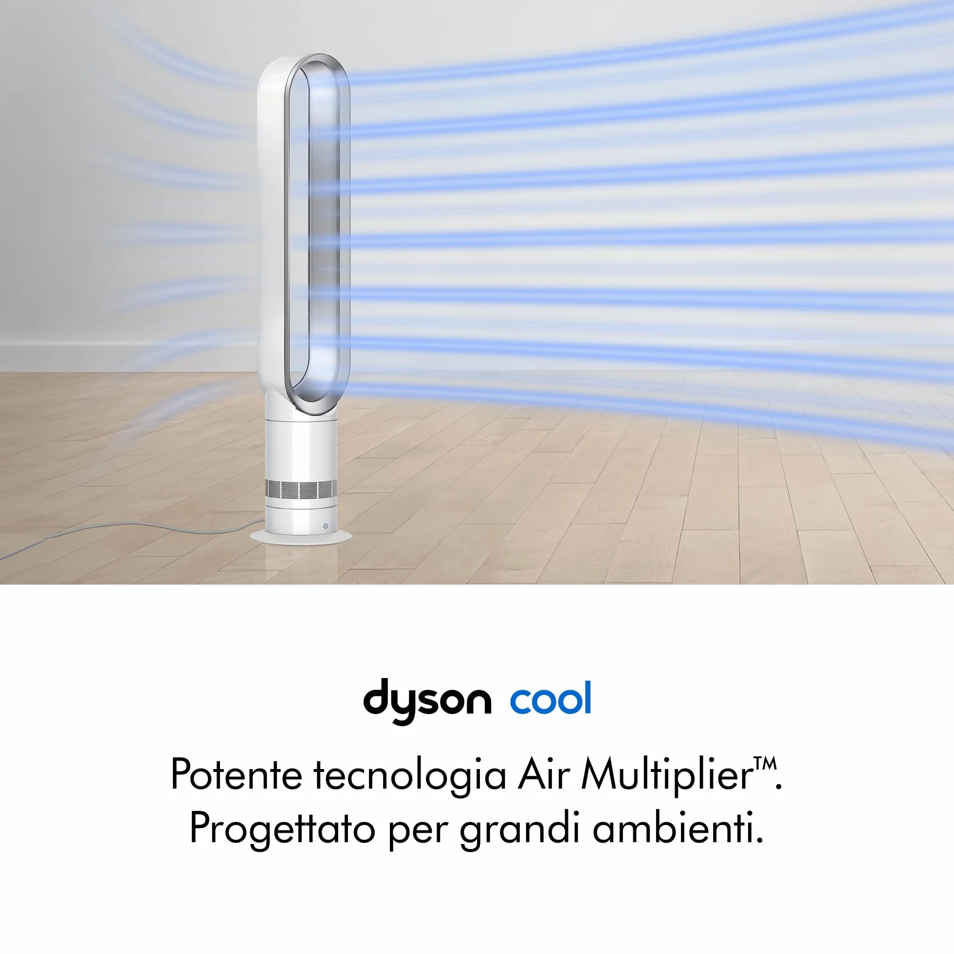 Dyson Cool™ AM07 Ventilatore a Torre Senza Pale – Raffrescamento Potente con Tecnologia Air Multiplier™ per Ambienti Ampi, Funzionamento Silenzioso, 10 Velocità, Oscillazione 70°, Telecomando