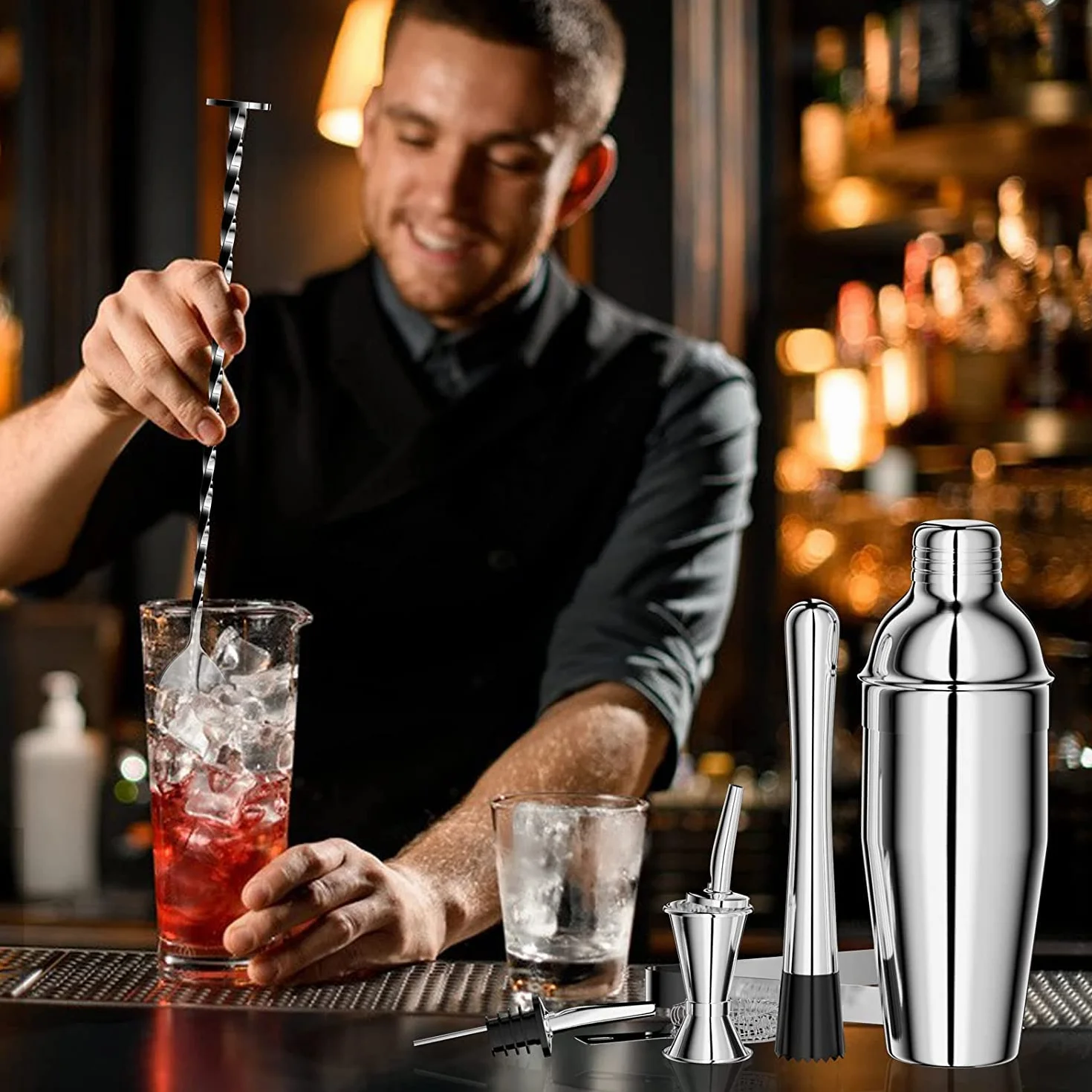 Gvolatee 750 ml shaker in Acciaio Inox, 8 pezzi cocktail set professionale barman kit