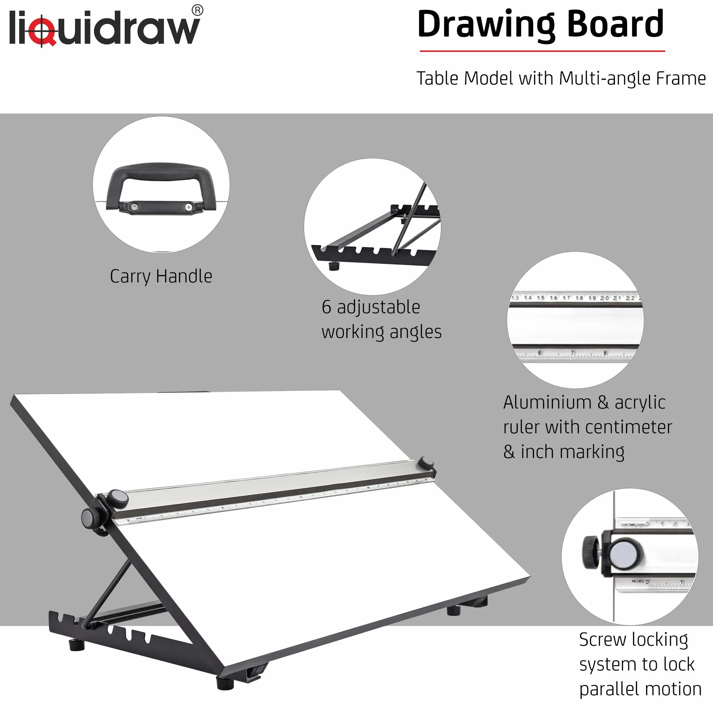 Liquidraw Tavola da disegno A1 89 x 63,5 cm con movimento parallelo 6 angoli regolabili clip e set quadrato