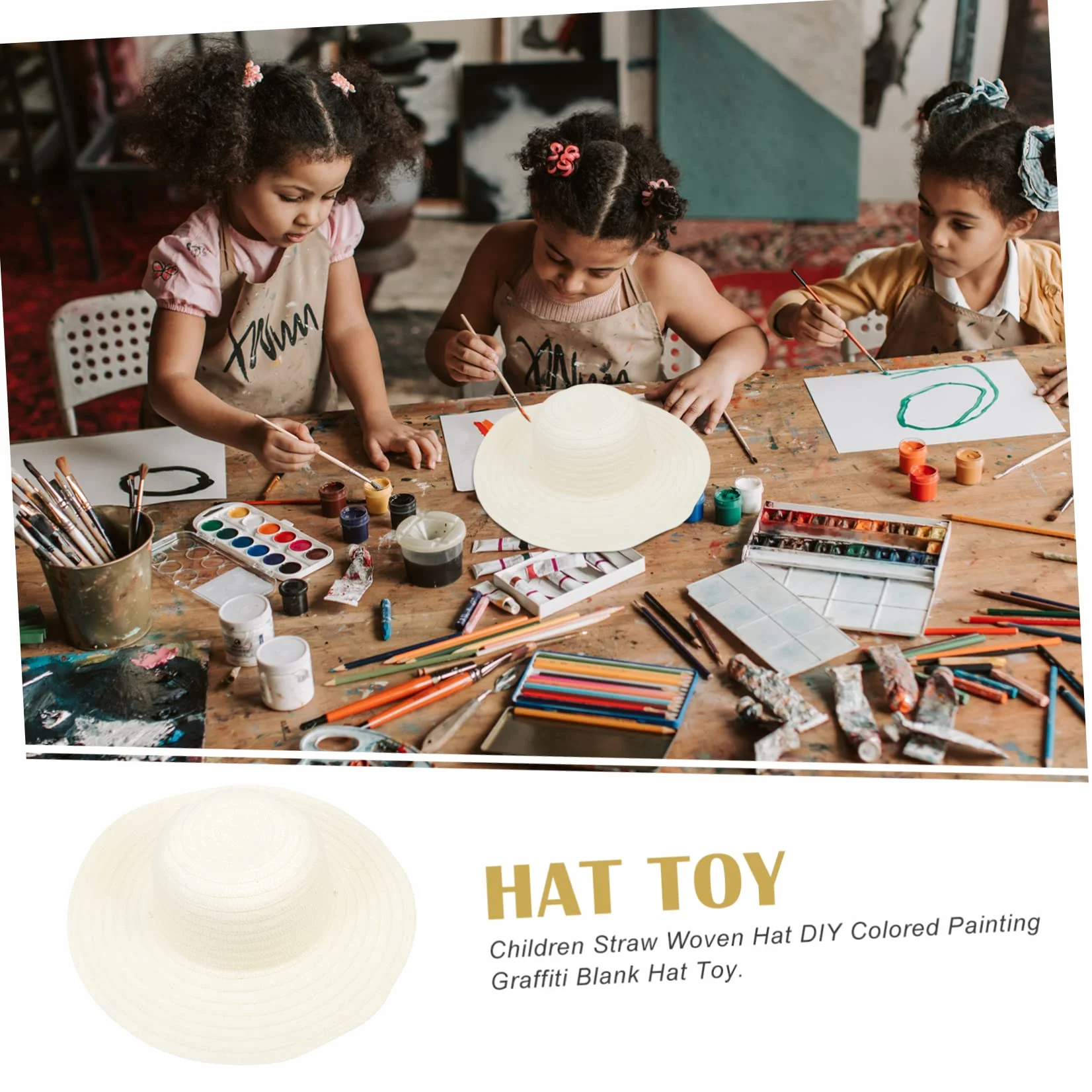 COHEALI Set 6 Cappelli di Paglia Beige per Ragazzo Ragazza, Design Bianco Vuoto, Leggeri e Adatti al Fai da Te, per Attività Creative di Graffiti