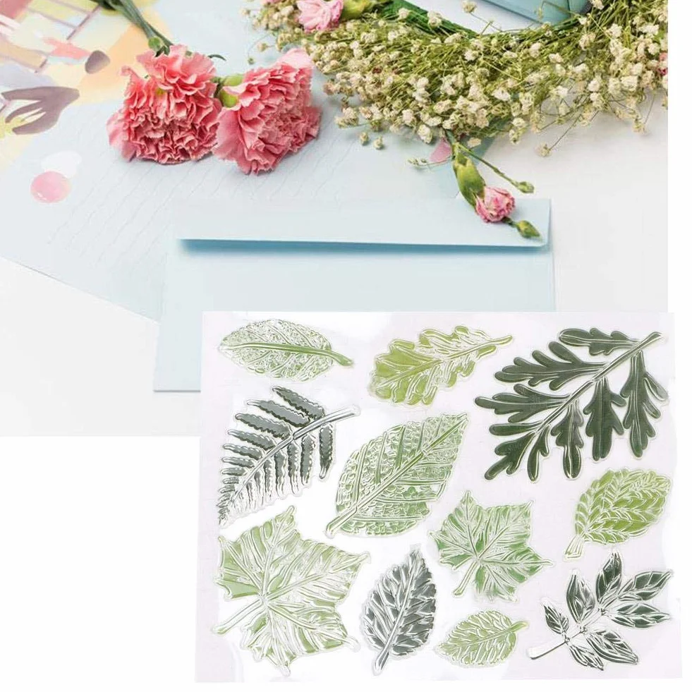 Timbri in Silicone, Set di Timbri con Foglie di Fiori, Set di Timbri Trasparenti, per Decorazioni Fai da Te, Scrapbooking, Album di Compleanno