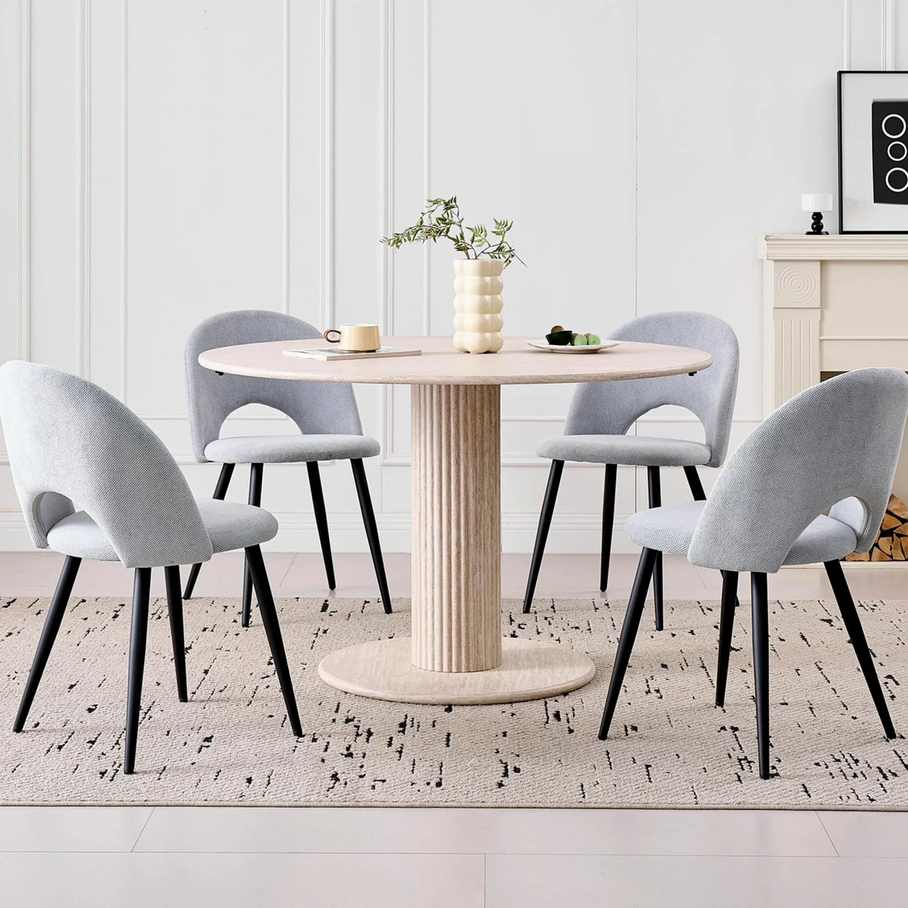 Set da Sala da Pranzo, Tavolo da Pranzo Rotondo Moderno con 4 Sedie da Pranzo, Piano del Tavolo in MDF e Seduta in Velluto per Cucina, Sala da Pranzo e Ristoranti (Grigio)