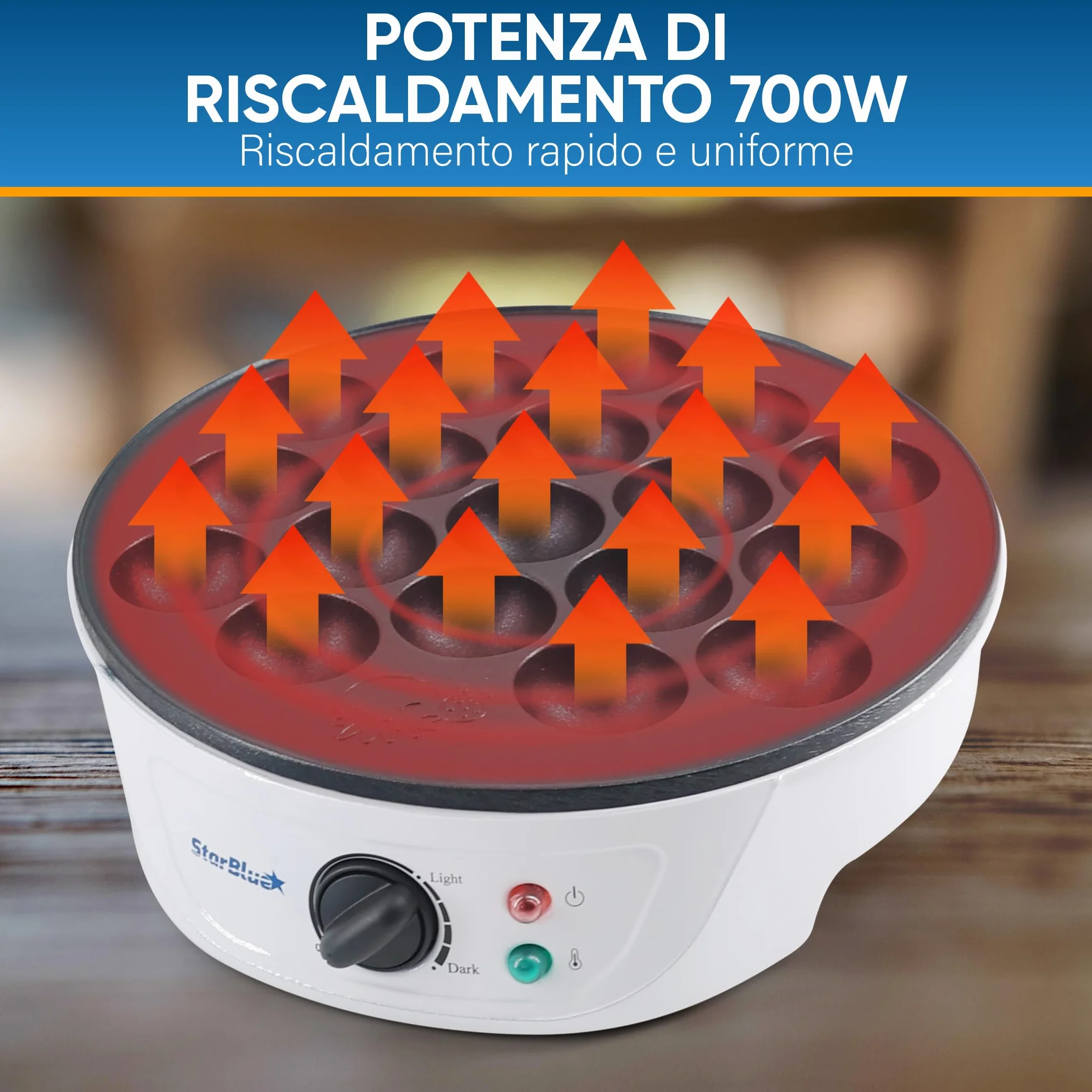 StarBlue Macchina per Takoyaki 18 fori 700W 220V 50Hz con Controllo Temperatura Spina UK Adattatore UE