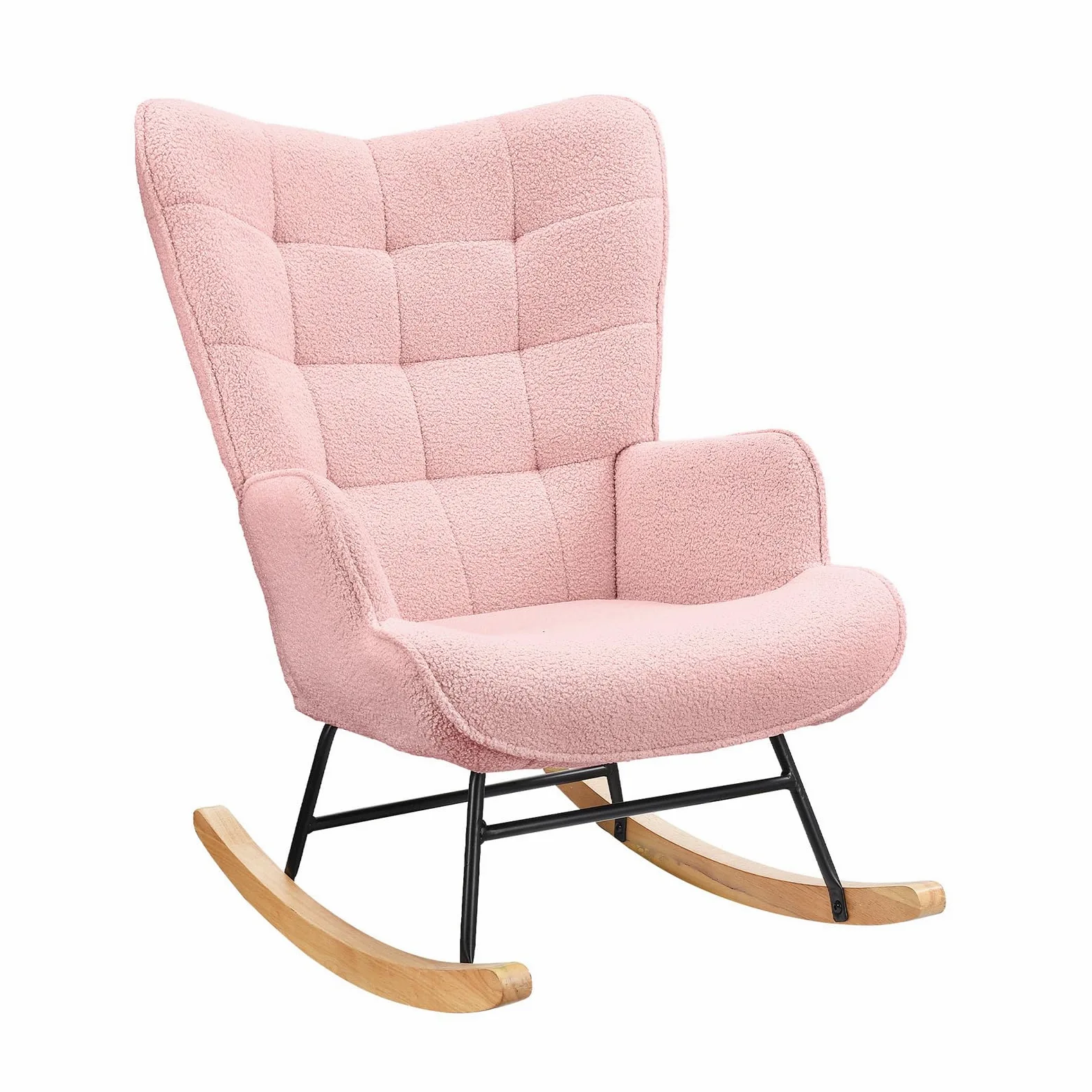 Sedia a dondolo Rosa, Rocking Chair, Sedia per l'allattamento, Sedia in velluto Teddy con gambe in legno massiccio, per soggiorno, camera da letto, balcone (rosa)