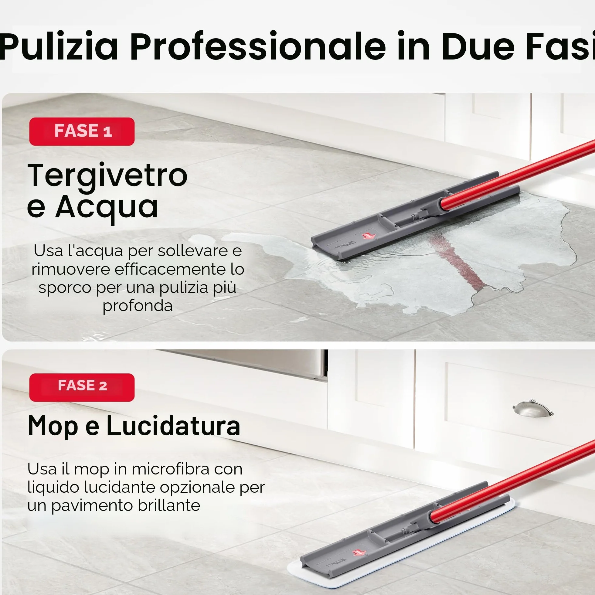 Tyroler Mocio Lavapavimenti Tira Acqua 2-w-1 140cm 42cm Silicone