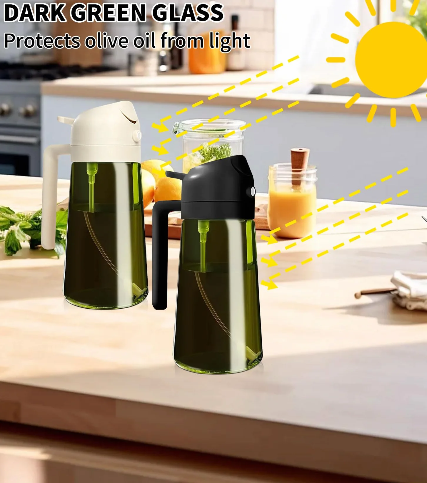 Spruzzatore Olio 2 in 1 da 470ml in Vetro per Cucina, Oliera Spray Dosatore per Olio d’Oliva