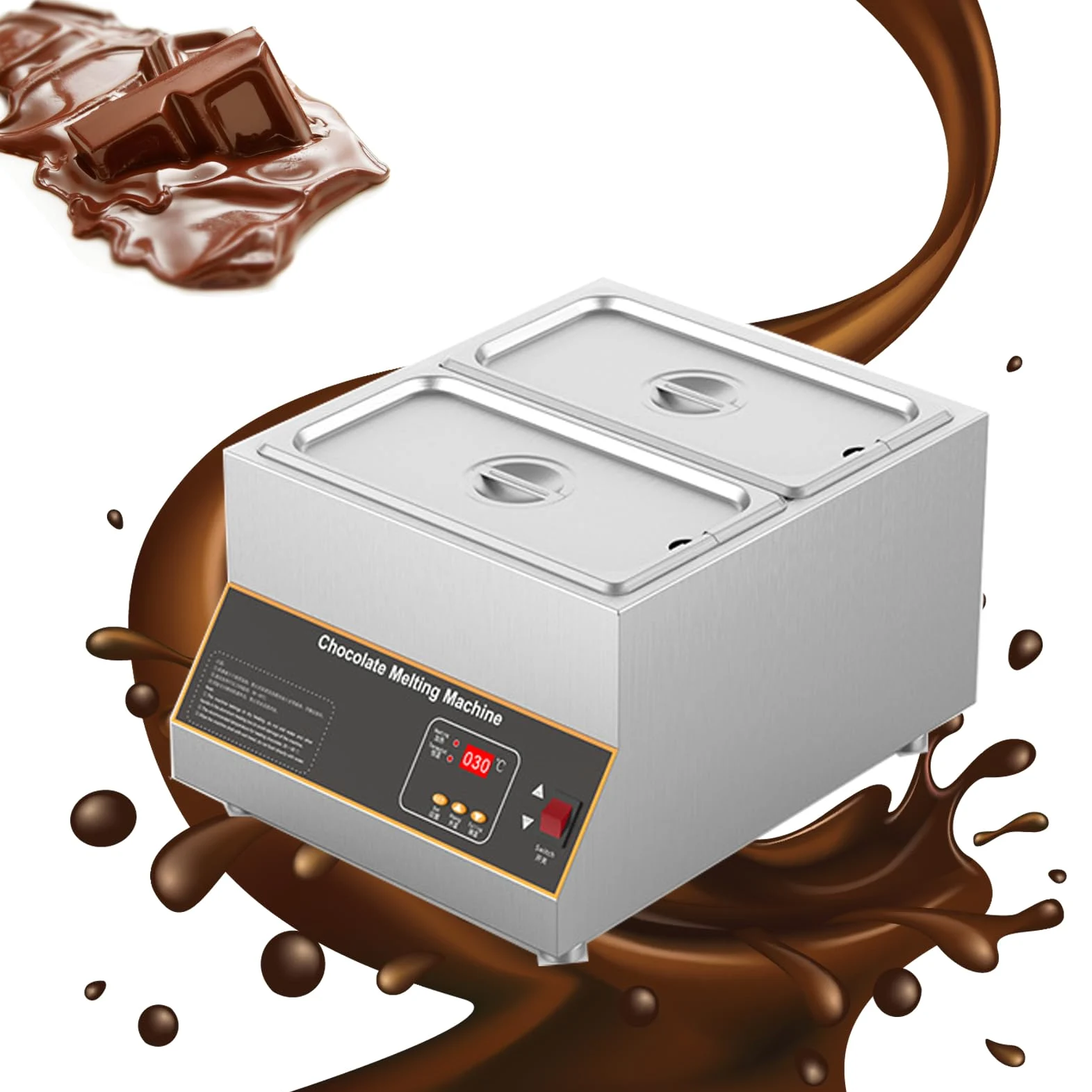 Temperatrice cioccolato, Macchina per fusione di cioccolato, Non è necessario aggiungere acqua, controllo intelligente della temperatura con display digitale Isolamento continuo 6KG*2