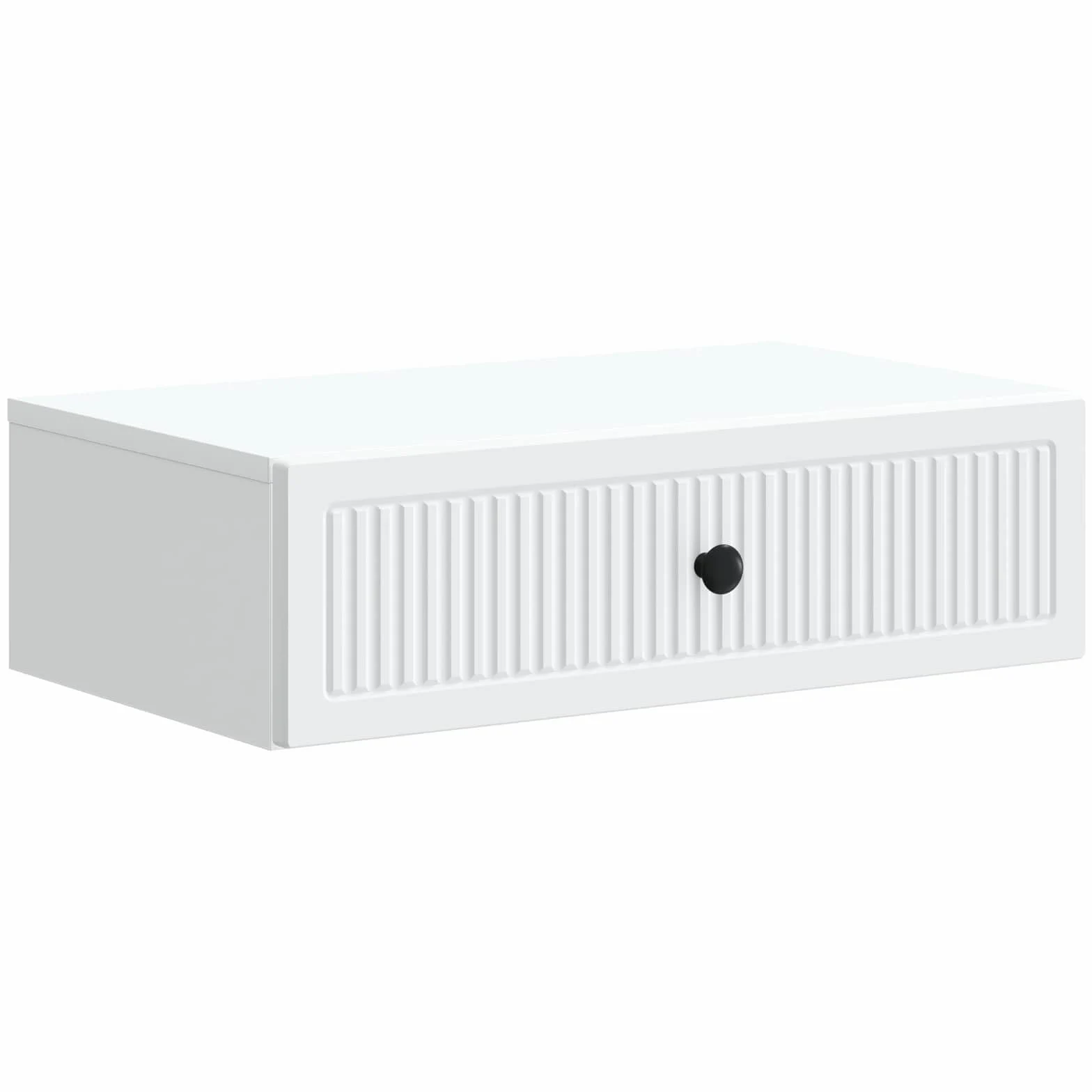Tavolino da parete bianco in legno 59 x 34,5 x 17 cm con cassetto, spazio e ripiano per soggiorno, ufficio, corridoio, credenza versatile salvaspazio e organizer