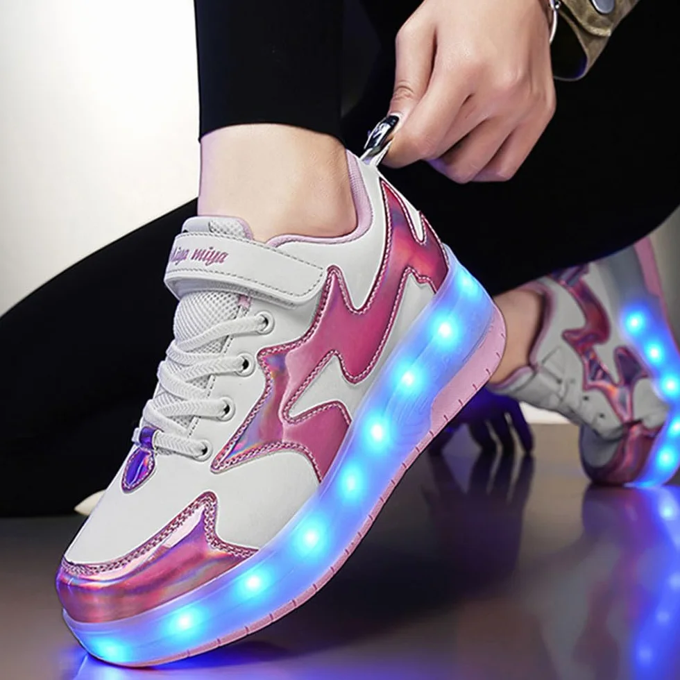 ENEN Scarpe con Rotelle Luce LED Bambina Bambini Sportive Scarpe da Skateboard 2 Ruote Sneakers Outdoor Multisport 27-42 EU