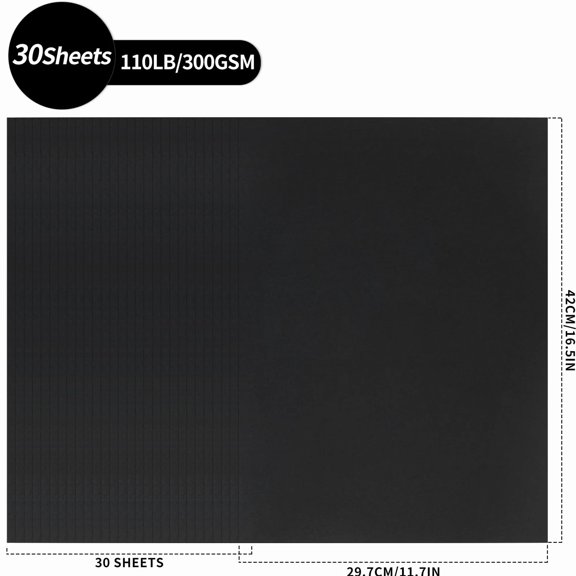 Cartoncino Nero A3 300gsm 30 Fogli - Carta Spessa per Cartoline e Inviti