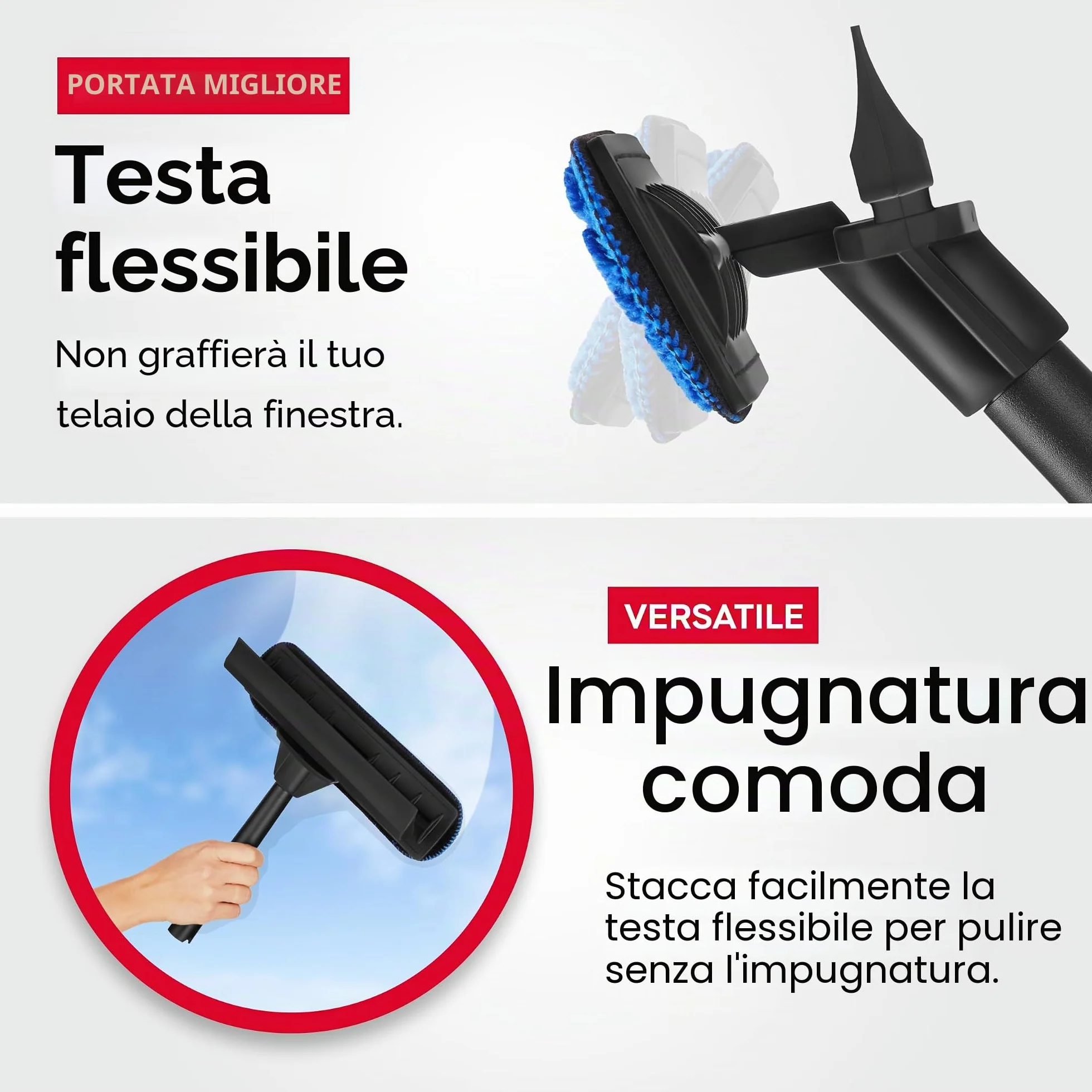 Tyroler Lavavetri Telescopico Professionale 2-in-1 | Bastone Telescopico per Pulizia Vetri Finestre 30-280cm | Tergivetro in Gomma 100% | Durata e Protezione Superiori Pulisci Vetri Telescopicos